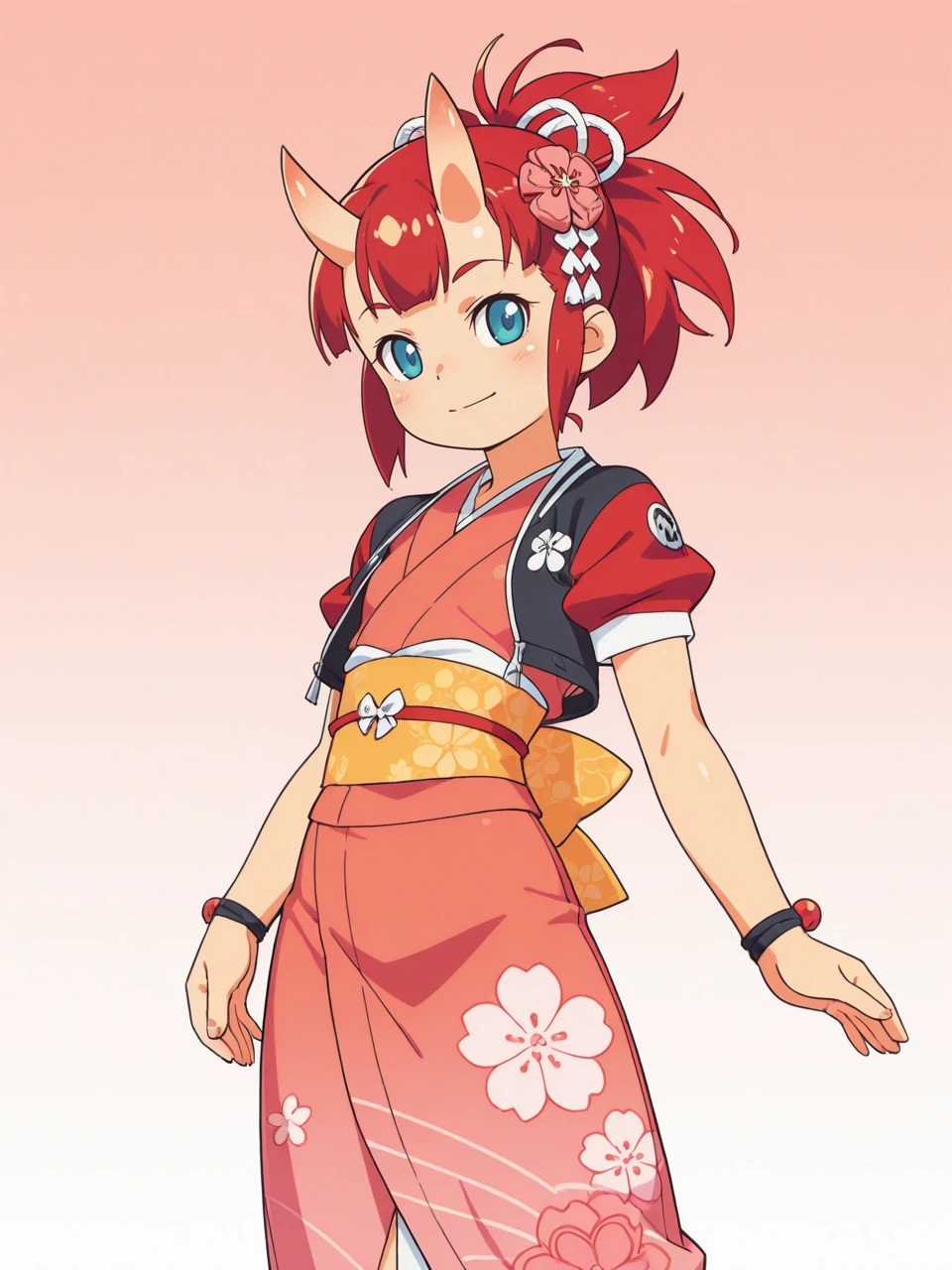 score_9, score_7_up, best quality, ultra-detailed, highres , 2d, lineart,
kimono, oni, gradient background, hair ornament, petite, cropped jacket, cute, posing, sfw, fully clothed,
<lora:Om_nk2007:1>, om nk2007,