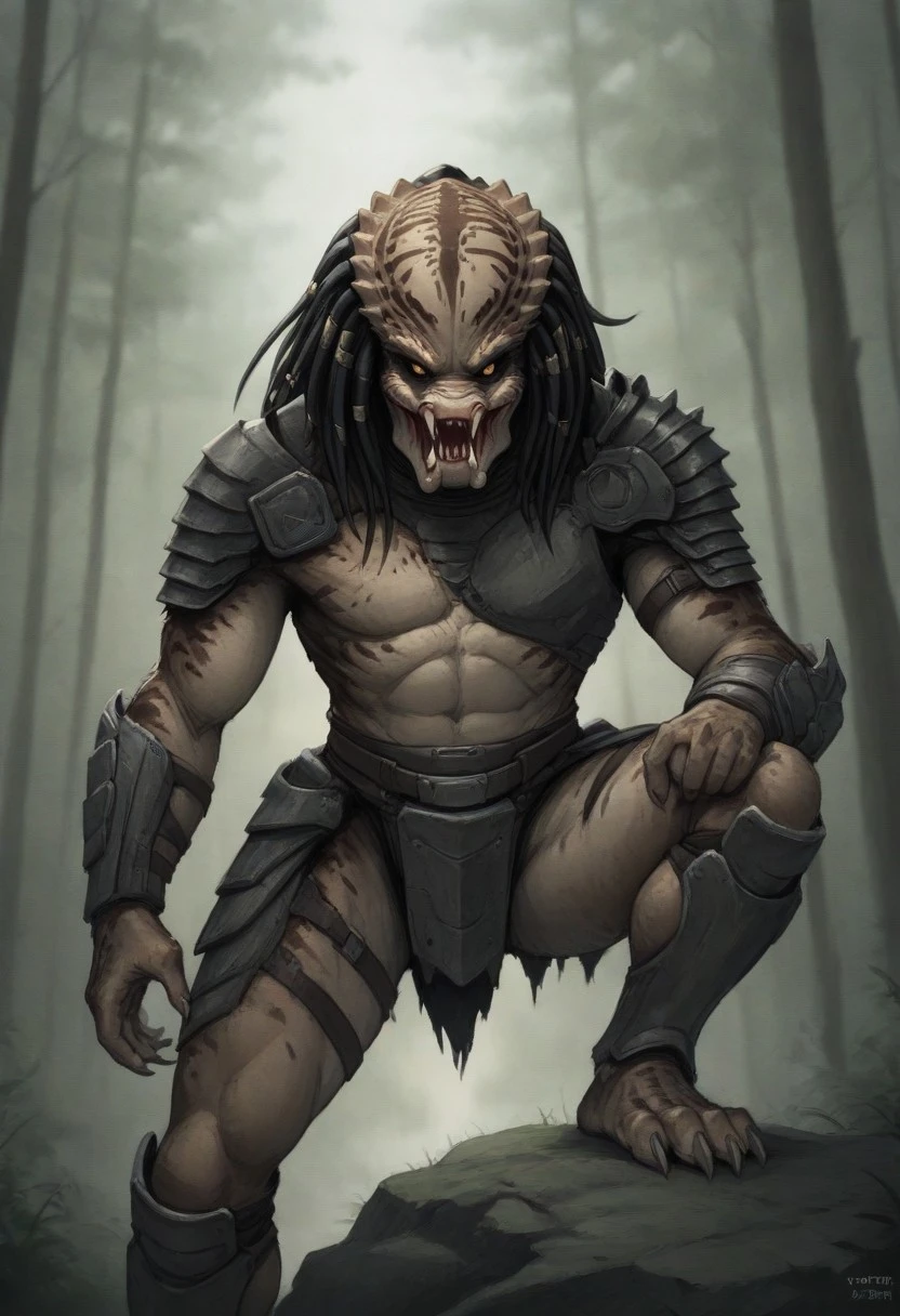 e621, species:yautja, male, anthro, running, walking, nipples, bulge, big bulge, loincloth, feet, big feet, large feet, 4 toes, 4 big toes, countershade feet, countershade soles,