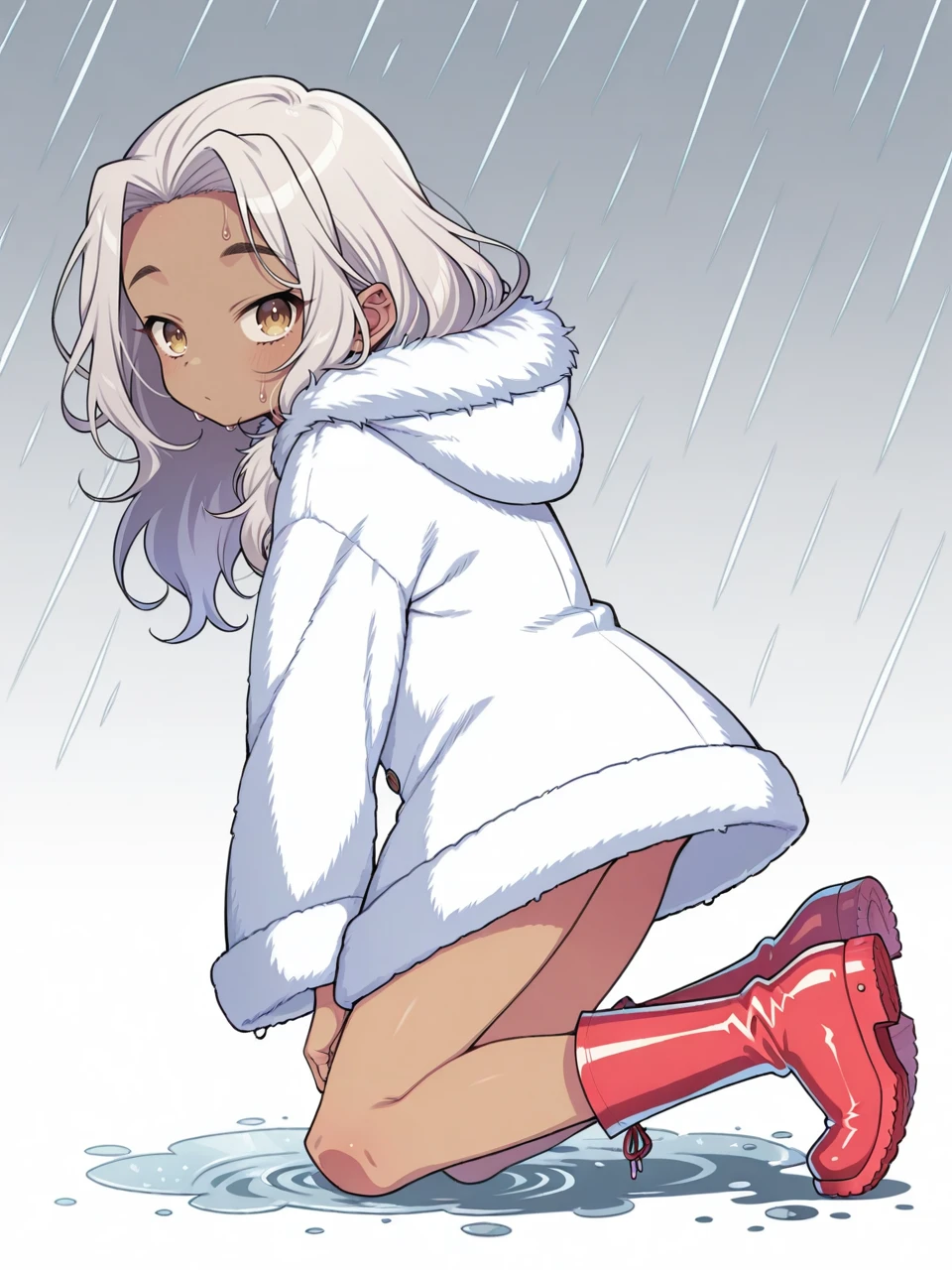 score_9, score_7_up, 2d, lineart,1girl, solo,
cute, kneeling, side view, leg raise, rain boots, long hair, fur coat, clothed, 1girl,
<lora:Ogata_Zen:1> ogata zen,