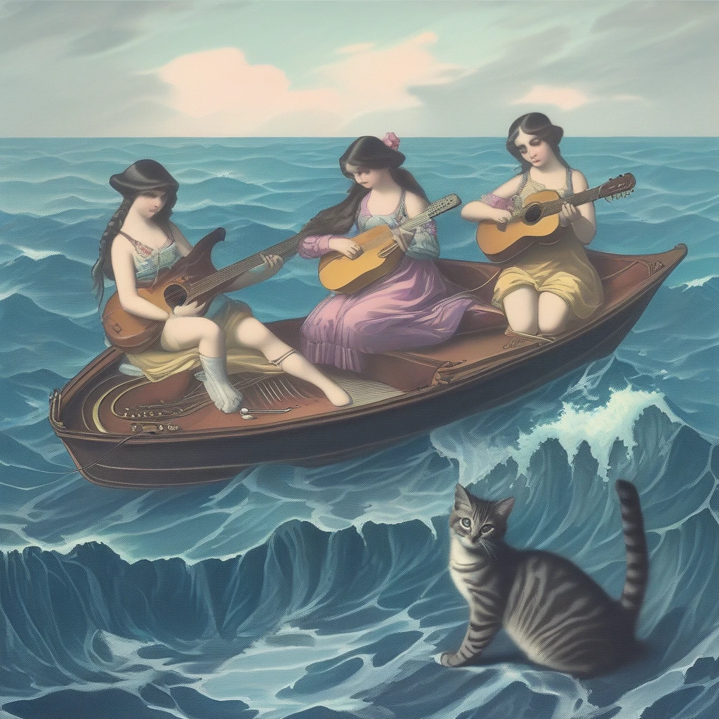 Painting of a siren in a bikini, deserted seashore, sitting on the edge of a broken boat, looking through binoculars, a harp lies at her feet, inspired by Robert McGinnis, Robert McGinnis, boris vallejo)))), boris vallejo and ilia jugs, 60's sci-fi pinup, boris vallejo and julie bell, frank frazetta style paintings, boris vallejo style, boris vallejo style, boris vallejo style