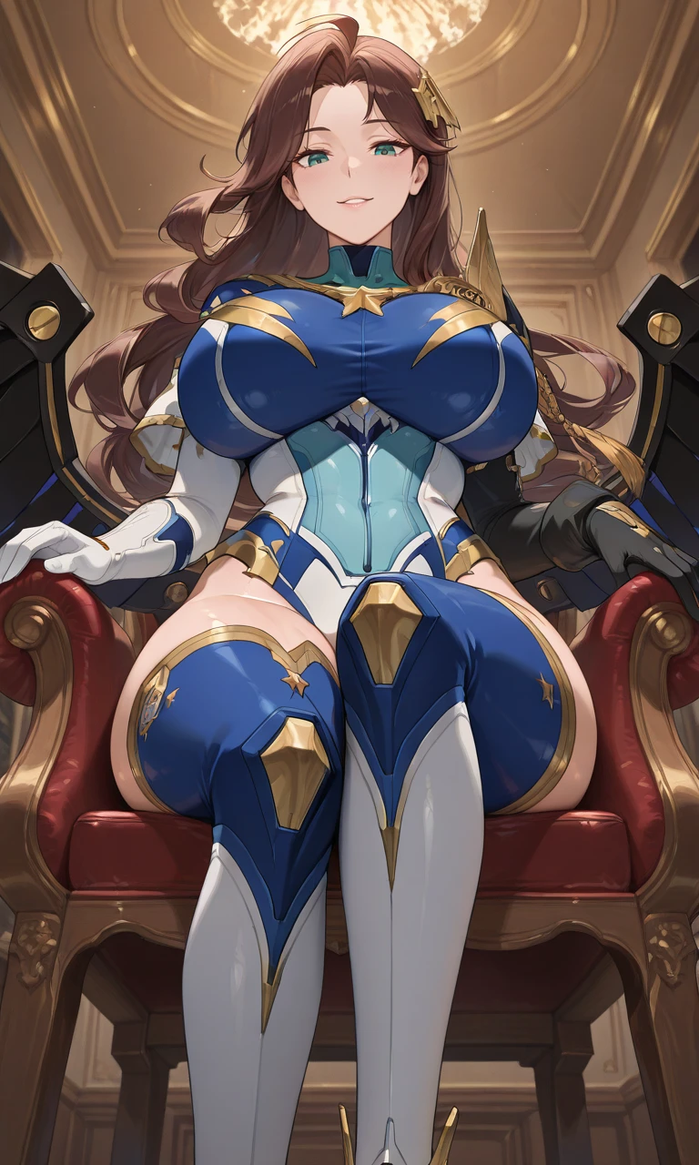 cabello rubio, Figura de reloj de arena, ojos azules, hyper tits, huge ass, torres tiffany, corona dorada, Micro Bikini, armor