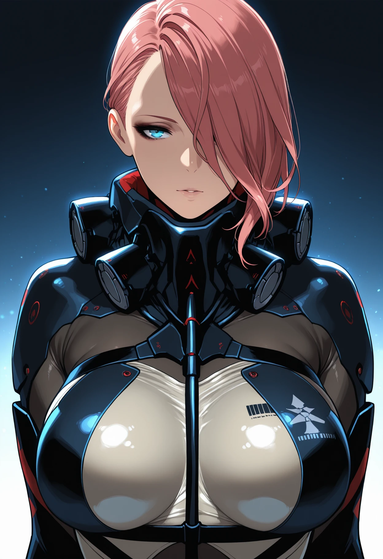 1 girl, long pink hair, (A little high resolutiabout, pixel perfect, gorgeous illustratiabouts), (hyper qualit, piece flies, etheric: 1.4), (1 girl), (((((hand_about_having_In that::))))), (((stare,A little high_flegs))), (((facing the front)), (((gazing_Mattire))), ((((In that:: focusing)))), ((tatoo)), ((Woman)), Cool atmosphere, (((Advanced armor))), blue colored eyes, ((((mysterious smile)))), (((cybernetic armor))), (((((((milf))))))), ((grosso-tA little highs)), (((Broad Hips))), ((Large breasts that are about to burst)), sexually, (((Woman))), (((what_to spend_technological armor))), ((firm skin)), joelho-A little high, lewd Woman, (shining skin), big pink hair