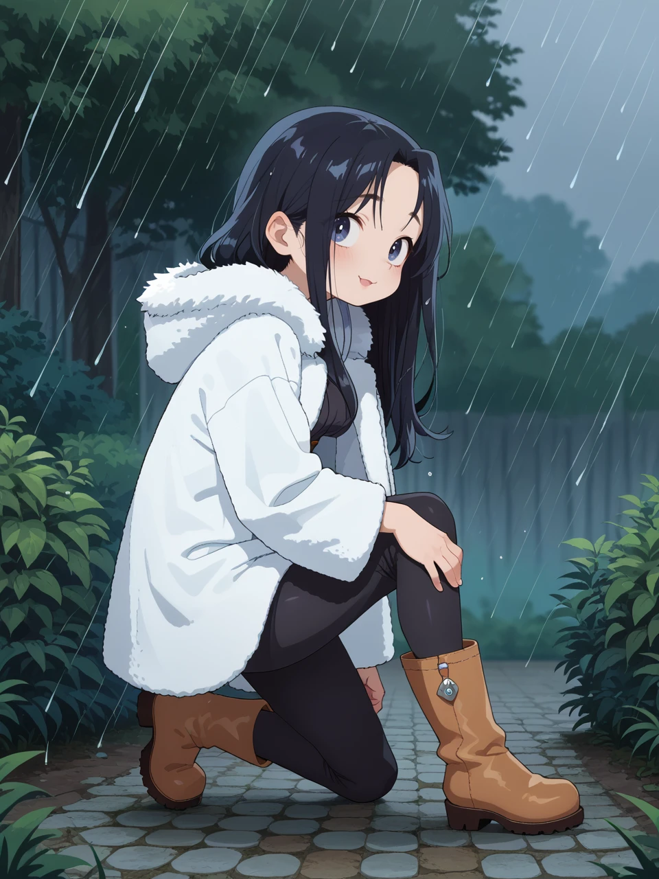 score_9, score_7_up, 2d, lineart,1girl,
solo, cute, kneeling, side view, leg raise, rain boots, long hair, fur coat, clothed,
ogata zen, <lora:Ogata_Zen-000009:0.9>