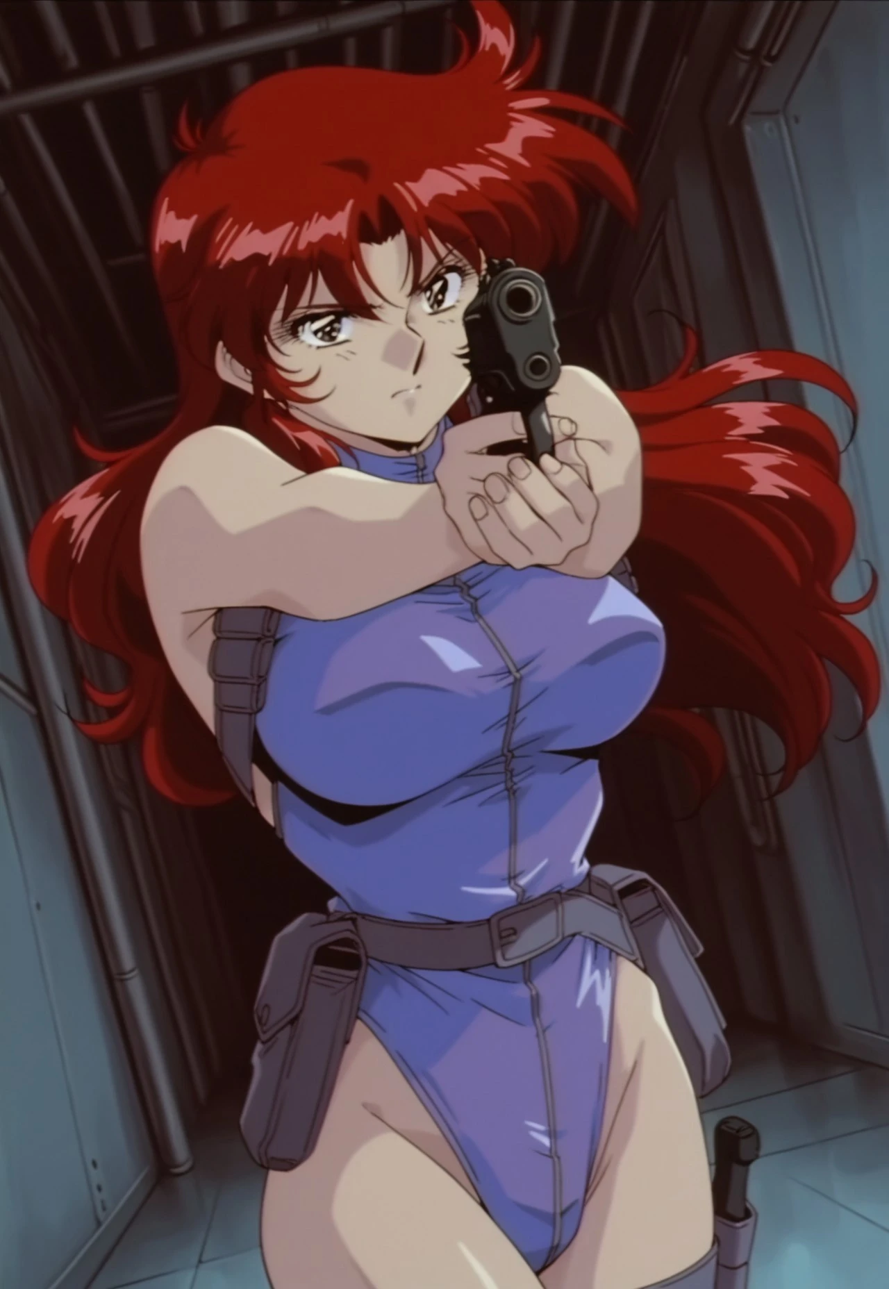 ultra-detailed, Explicit, Beautiful body, Beautiful Nose, Beautiful character design, perfect eyes, perfect face, ultra highres, 4K, beautiful legs, perfect legs, Nice hands, Perfect hand, Masterpiece, Best Quality, Highly detailed, illustration, absurdres, street fighter, doll suit, shadaloo doll, dollsuit, girls, multiple girls, expressionless, blank eyes, looking at viewer, red gloves, emotionless, black latex, corrution, mind control, female combatant, full body, hypnotized, unhappy trance, full body suit, ribbed bodysuit, both arms at side, obey, perfect female body, extremely glossy latex, hypnosis, hypnoLora, empty eyes, Mind control device, poses, submissive_pose, Slave, hat, necktie, stand up straight, standing, standing at attention, hat, necktie, belt, latex, ribbed bodysuit, thighhighs, garter belt, Fighting Stance, extending the right arm from the shoulder into the air with a straightened hand, nazi saluting, military, military saluting, salute, thigh boots, short hair, red hair, red eyes, noriko takaya, Aim for the Top GunBuster