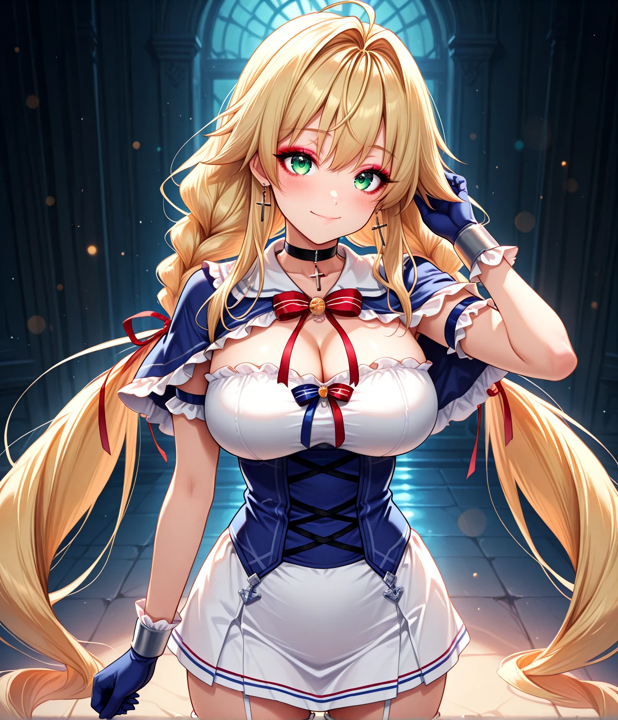 Eva　Asuka Langley　Blonde long twin tails　High-class maid outfit with exposed midriff　Muscular　Heinstein Castle　beautiful girl
