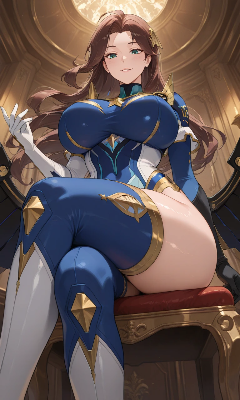 ((Highest quality)), ((masterpiece)), (detailed), Perfect Face、(((NSFW)))、Big Breasts、Squat、Leg spread、((M字Leg spread))、solo、From below the front、、Ahegao、Fold your arms behind your head、Artoria Pendragon(ruler)、Obscene high leg bunny suit、