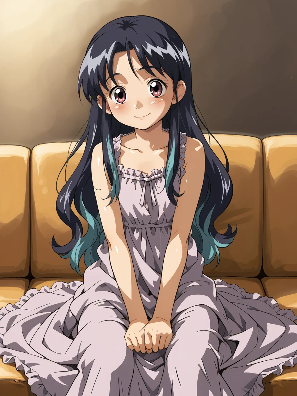 score_9, score_7_up, 2d, lineart,detailed background, dark room, dramatic lighting,
multicolored hair, long hair, shiny dress, shy expression, petite, cute, sfw, closeup, sitting, young, couch, blushing, looking away, smile,
cirima, <lora:Cirima-pony:1>