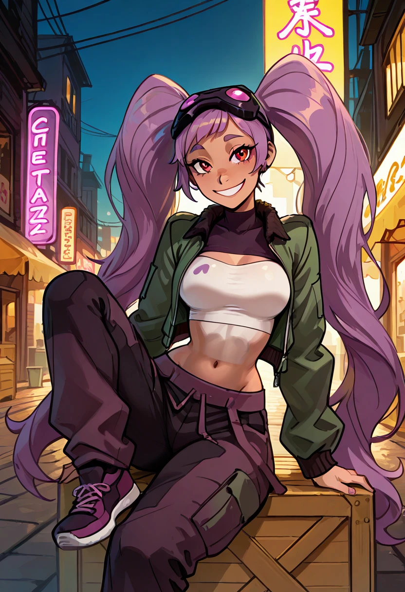 A blonde woman wearing blue and pink clothes is crouching.,mini skirt,I can see her panties, Cyberpunk art inspired by Masamune Shirow, Topics on pixiv, graffiti, Fascinating anime, Wearing white stockings, Beautiful and attractive anime teen, Beautiful and attractive anime woman, Highly detailed art gems, Splash Art Anime , Adult Style, Top rated on pixiv