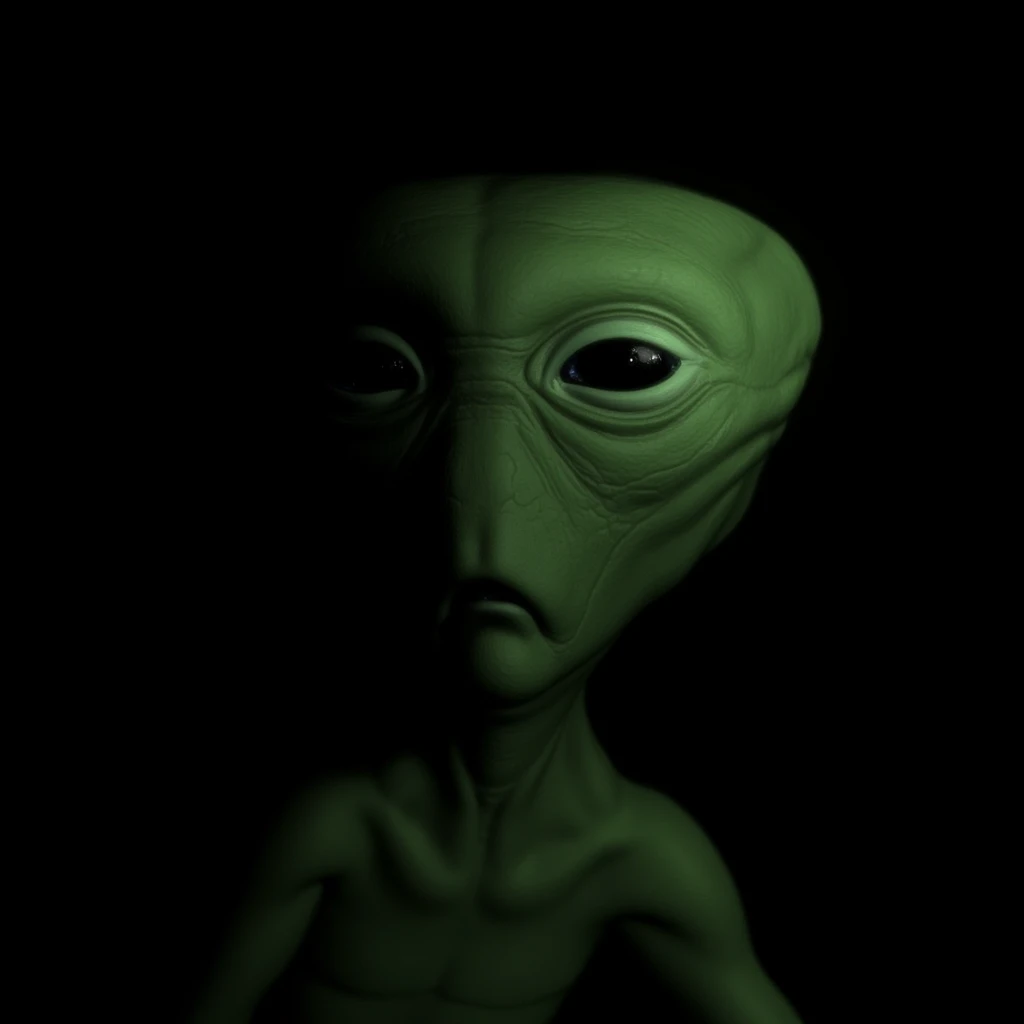 UHD, 4k, ultra detailed, cinematic, a photograph of <lora:sad style v1.1:1>
cinematic sad style, sad facial expression of a close up of a sad alien creature with a strange face, perfect image, perfect body, perfect anatomy, sharp image, detailed image, high quality cinematic photography, dramatic light style, cinematic background, cinematic contrast, cinematic saturation, cinematic film color style, visual artistic composition style, sad expression, cinematic sad style, solo, looking at viewer, simple background, monochrome, black background, portrait, horror (theme), closed mouth, black eyes, dark, sad alien, dark green themed, epic, beautiful lighting, inpsiring
