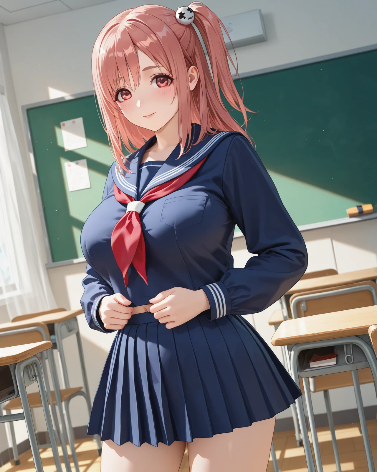 honoka \(doa\),cowboy shot,serafuku,classroom,