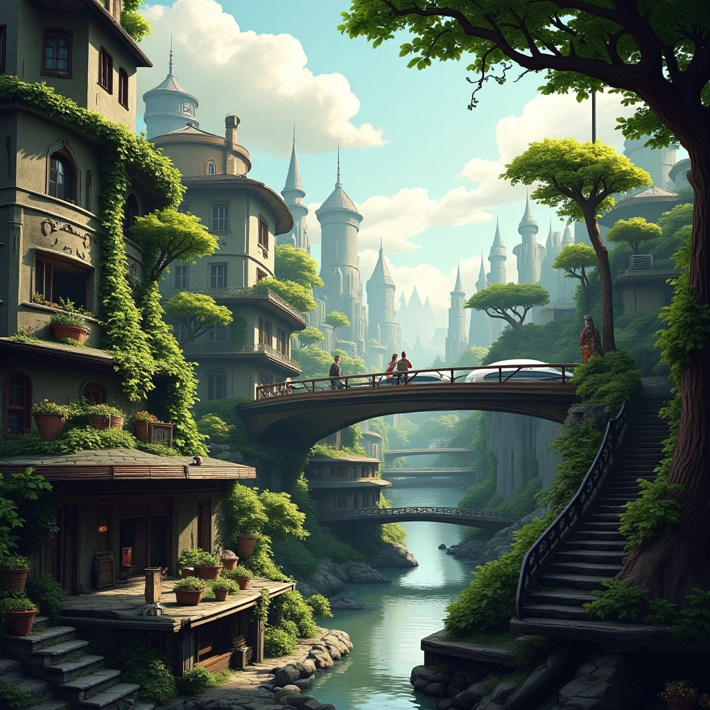 cinematic film still of <lora:Solarpunk style v1-step00001900:0.8>
cinematic Solarpunk style, Anno 2070 a futuristic city with a river and a bridge, sci fi style, futuristic style, perfect image, perfect body, perfect anatomy, sharp image, detailed image, high quality cinematic photography, dramatic light style, cinematic background, cinematic contrast, cinematic saturation, cinematic film color style, visual artistic composition style, sad expression, cinematic Solarpunk style, outdoors, sky, day, cloud, water, tree, window, plant, building, scenery, motor vehicle, stairs, city, car, ruins, bridge, train, overgrown, railing, potted plant, cityscape, road, street, people
, shallow depth of field, vignette, highly detailed, high budget, bokeh, cinemascope, moody, epic, gorgeous, film grain, grainy