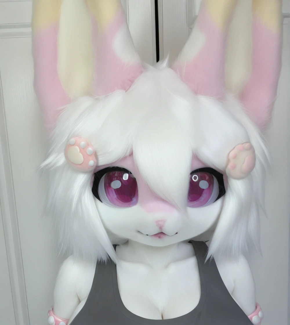 1girl, wild hips, huge breasts, android, armlet, bare shoulders, black tank top, closed mouth, collarbone, joints, one eye covered, robot joints, solo, tank top,
furry girl 3 (JSSTUDIO),furry,furry female,two-tone fur,WHITE FUR,PINK FUR,PINK EYES,double-parted bangs,WHITE HAIR,short hair,hair ornament,body fur,
snout,animal nose,animal ears,
<lora:noobaiXLNAIXL_epsilonPred11Version-lora:0.11> <lora:furry_girl_3_JSSTUDIO:1>