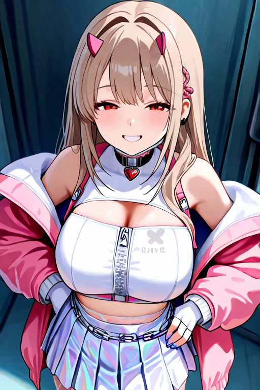 (masterpiece:1.2), (best quality:1.2), 1girl, latex, plug suit, pink suit, shiny clothes, erotic face, beautiful eyes, bare chest,