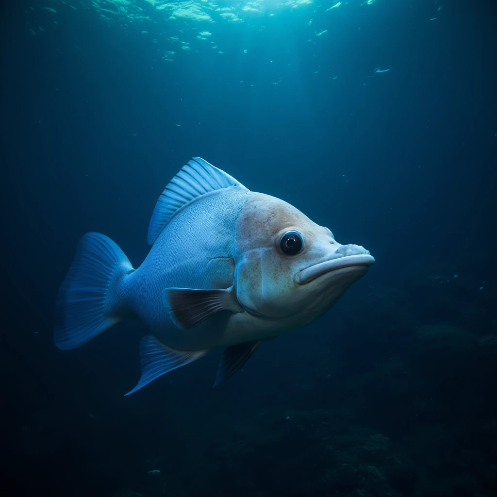 UHD, 4k, ultra detailed, cinematic, a photograph of <lora:sad style v1.1:1>
a sad fish with a very big face is swimming underwater, epic, beautiful lighting, inpsiring