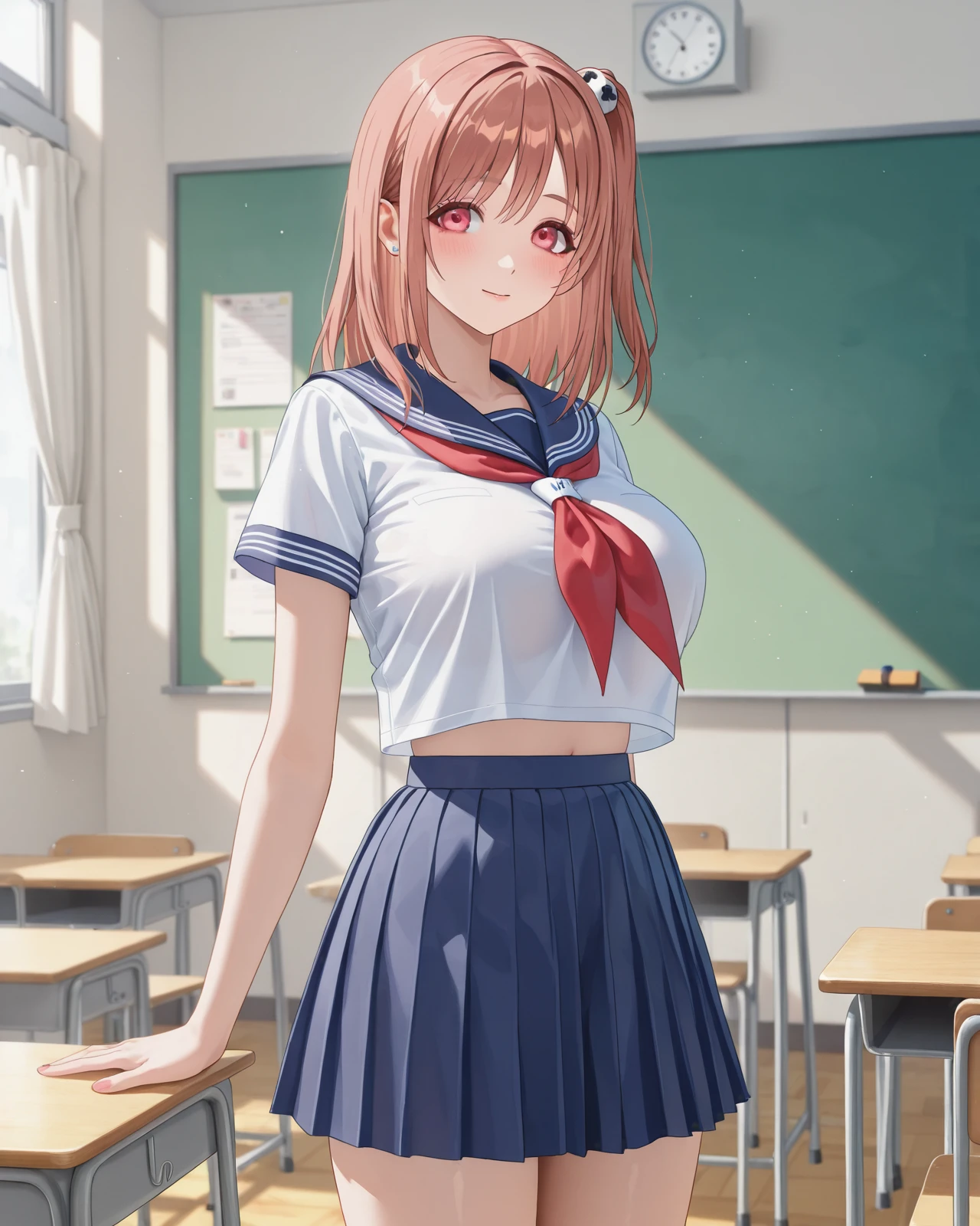 honoka \(doa VV\),cowboy shot,serafuku,classroom,