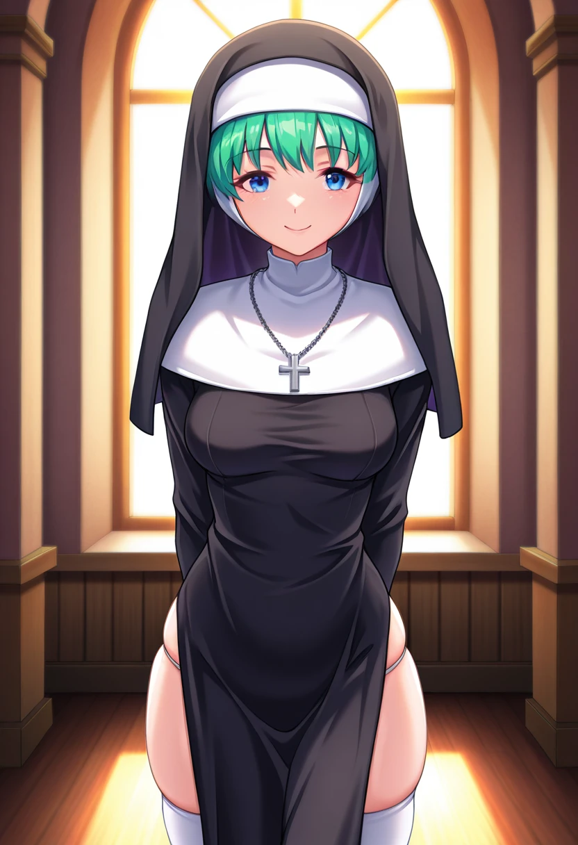 1girls, a green hair, Round eyes, green eyes, Nice series., Slender Face, Kale, Normal breasts, View from the side, Lift up your skirt.., Can see pussy, ((Spread the pussy until the vagina is visible..))