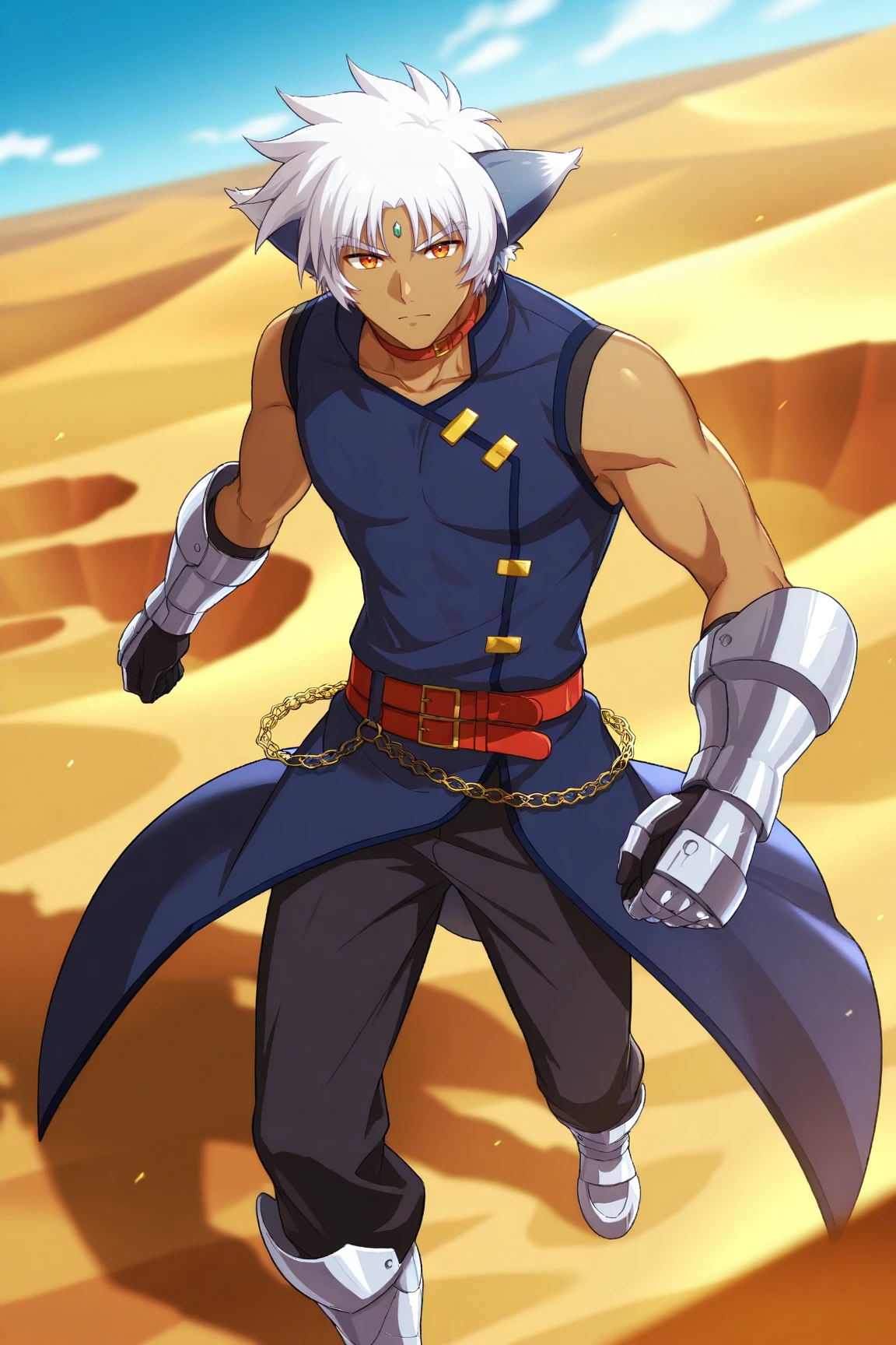 young,, Cat ear, (12, sweating), Trained abdominal muscles, Chiseled pectoral muscles, 真swordな表情, ((3D anime art style)), sword, Combat Stance, Leather Strap, Leather Armor,juvenile,Huge muscles,Huge erect penis