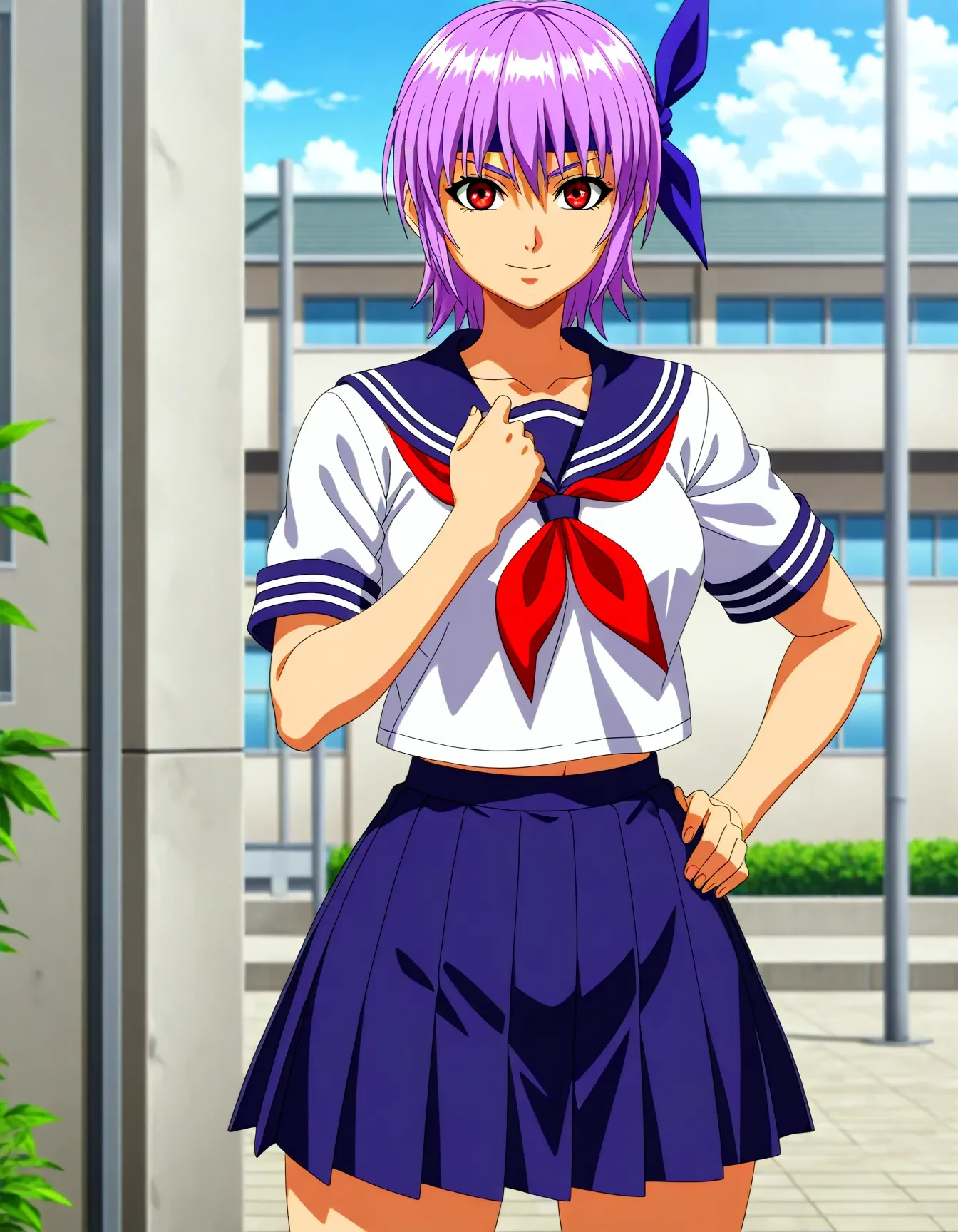 <lora:dmd2_sdxl_4step:1>,1girl,official style,masterpiece,best quality,newest,very aesthetic,highly detailed,high resolution,absurdres,highres,depth of field,super detailed skin,very awa,Anime,anime coloring,anime screencap,<lora:ayane_V1:1>,ayane \(doa\),school_uniform,pleated_skirt,smile,stylish_pose,