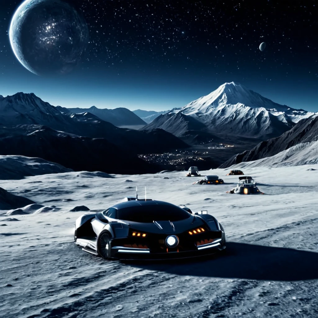 cinematic film still of <lora:Solarpunk style xl v1:0.8>
cinematic Solarpunk style, Anno 2070 a sci - fi scene with a spaceship and a mountain on moon with earth in background, sci fi style, futuristic style, perfect image, perfect body, perfect anatomy, sharp image, detailed image, high quality cinematic photography, dramatic light style, cinematic background, cinematic contrast, cinematic saturation, cinematic film color style, visual artistic composition style, sad expression, cinematic Solarpunk style, outdoors, sky, tree, no humans, night, building, star (sky), scenery, motor vehicle, snow, science fiction, starry sky, city, mountain, car, space, planet, earth (planet), spacecraft, black border
, shallow depth of field, vignette, highly detailed, high budget, bokeh, cinemascope, moody, epic, gorgeous, film grain, grainy