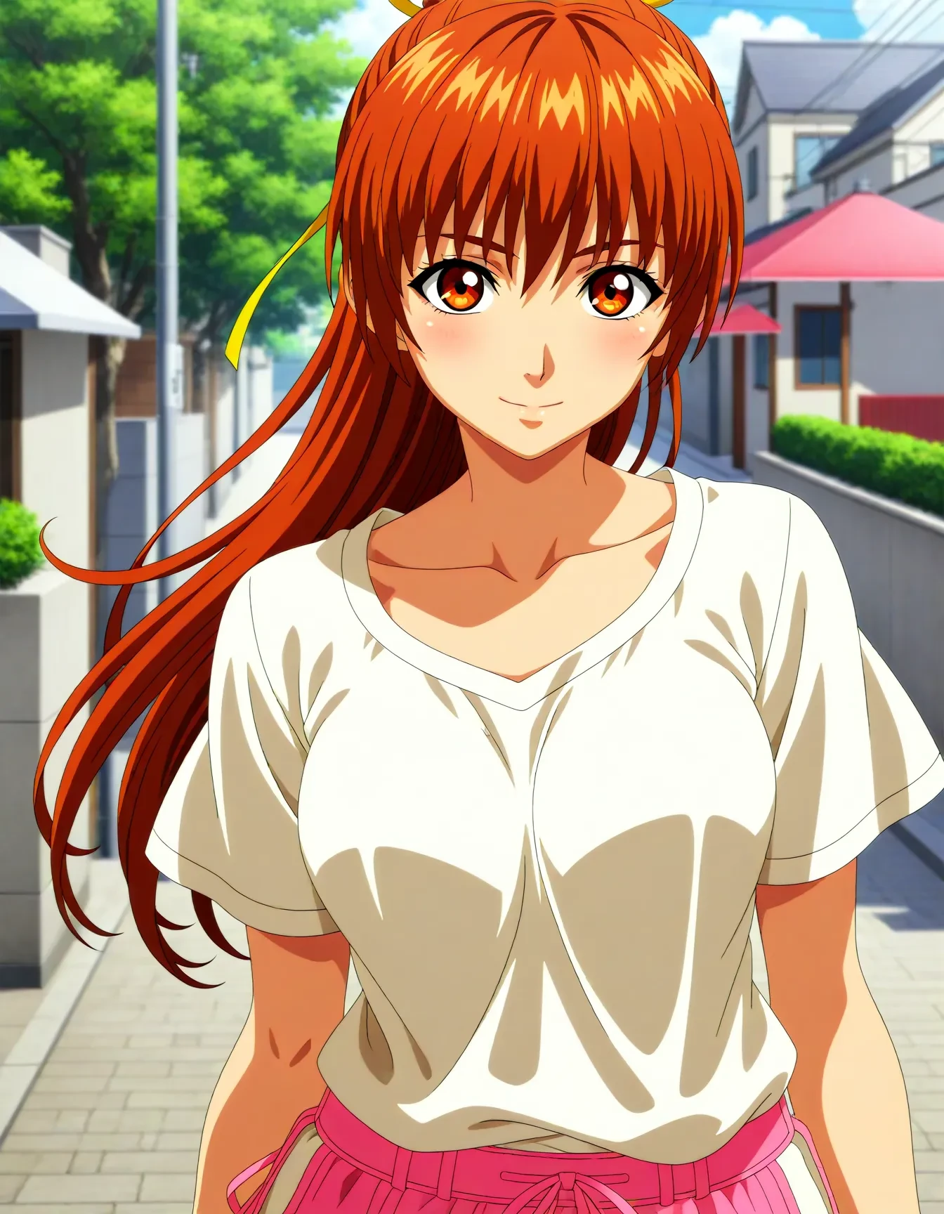 <lora:dmd2_sdxl_4step:1>,official style,masterpiece,best quality,newest,very aesthetic,highly detailed,high resolution,absurdres,highres,depth of field,super detailed skin,very awa,Anime,anime coloring,anime screencap,<lora:kasumi_V1:0.8>,kasumi \(doa\),smile,casual,