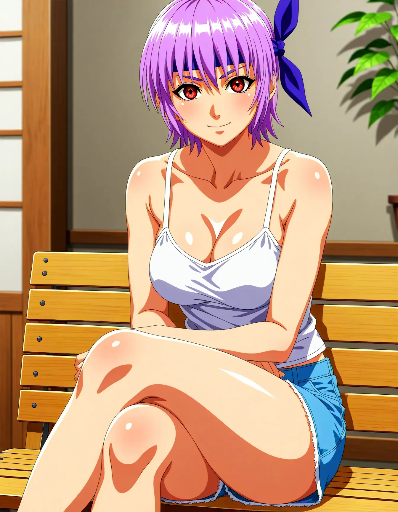 <lora:dmd2_sdxl_4step:1>,1girl,official style,masterpiece,best quality,newest,very aesthetic,highly detailed,high resolution,absurdres,highres,depth of field,super detailed skin,very awa,Anime,anime coloring,anime screencap,<lora:ayane_V1:1>,ayane \(doa\),smile,stylish_pose,sitting,crossed_legs,casual,