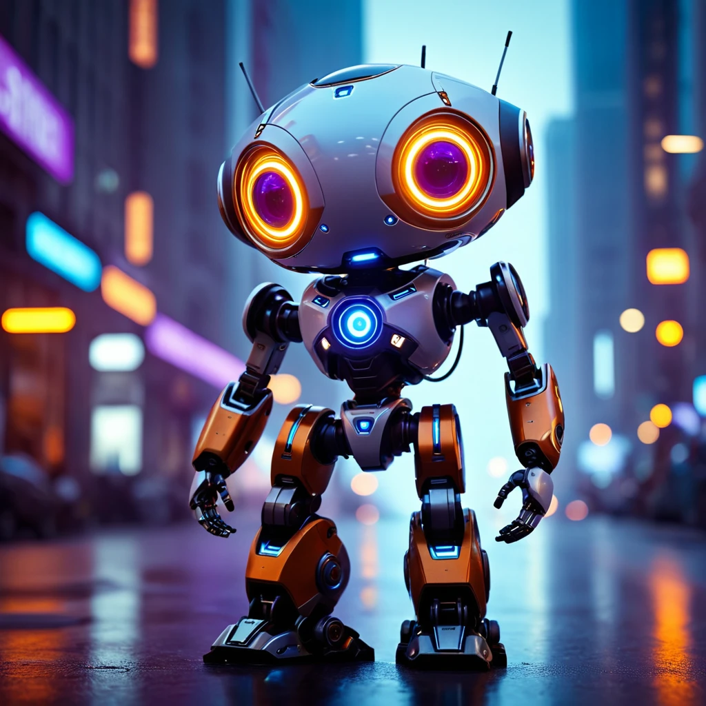 cinematic film still of <lora:Solarpunk style xl v1:0.8>
cinematic Solarpunk style, Anno 2070 a series of six different robots with different colors, sci fi style, futuristic style, perfect image, perfect body, perfect anatomy, sharp image, detailed image, high quality cinematic photography, dramatic light style, cinematic background, cinematic contrast, cinematic saturation, cinematic film color style, visual artistic composition style, sad expression, cinematic Solarpunk style, looking at viewer, blue eyes, standing, purple eyes, chibi, orange eyes, gradient background, no humans, robot, mecha, science fiction, antennae, straight-on, open hands, shallow depth of field, vignette, highly detailed, high budget, bokeh, cinemascope, moody, epic, gorgeous, film grain, grainy