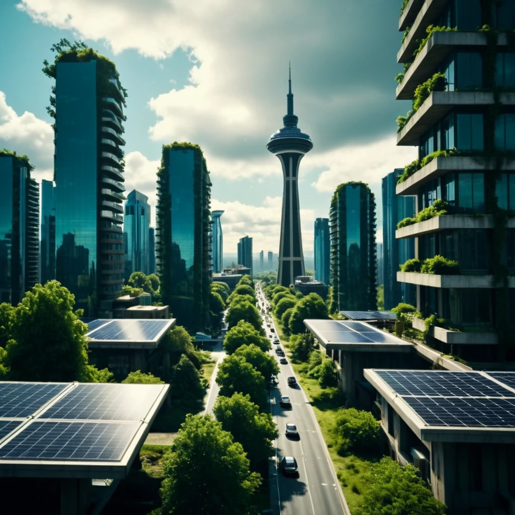 cinematic film still of <lora:Solarpunk style xl v1:0.8>
cinematic Solarpunk style, Anno 2070 a city with a lot of trees and a lot of solar panels, sci fi style, futuristic style, perfect image, perfect body, perfect anatomy, sharp image, detailed image, high quality cinematic photography, dramatic light style, cinematic background, cinematic contrast, cinematic saturation, cinematic film color style, visual artistic composition style, sad expression, cinematic Solarpunk style, outdoors, sky, day, cloud, blue sky, tree, no humans, cloudy sky, building, scenery, city, cityscape, ruins, skyscraper, real world location, bird, nature, tower, lamppost
, shallow depth of field, vignette, highly detailed, high budget, bokeh, cinemascope, moody, epic, gorgeous, film grain, grainy