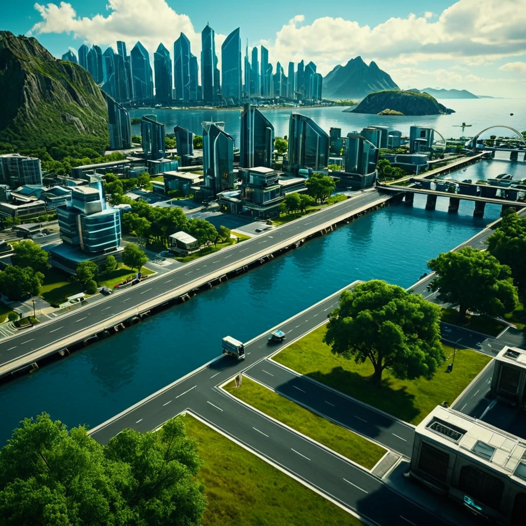 cinematic film still of <lora:Solarpunk style xl v1:0.8>
painting cinematic Solarpunk style, Anno 2070 a painting of a city with a lot of buildings, sci fi style, futuristic style, perfect image, perfect body, perfect anatomy, sharp image, detailed image, high quality cinematic photography, dramatic light style, cinematic background, cinematic contrast, cinematic saturation, cinematic film color style, visual artistic composition style, sad expression, cinematic Solarpunk style, outdoors, sky, day, cloud, blue sky, tree, no humans, grass, building, scenery, nature, city, road, landscape, water, ocean, cityscape, river, bush, house
, shallow depth of field, vignette, highly detailed, high budget, bokeh, cinemascope, moody, epic, gorgeous, film grain, grainy