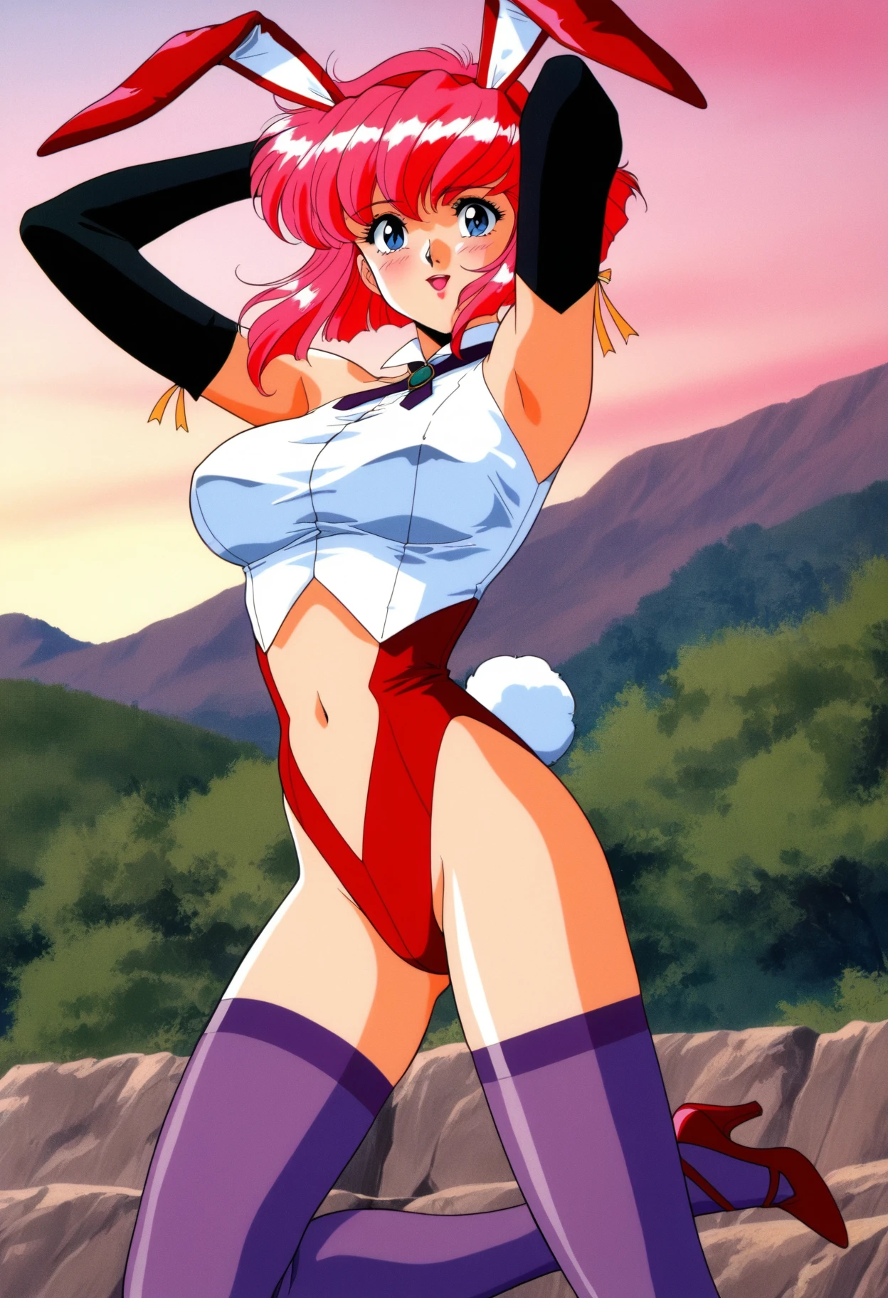 RanmaChan, Sexy, (Doggystyle:1.2), Tabletop, (Penetration:1.2), (Red hair, (Long pigtails, braided), Black hair tie, Medium thick bangs), Blue eyes, Glamorous body, (Angel wings, Big), (Medium boobs:1.6), Beautiful cleavage, (White elbow gloves), ((Luxurious dress, Pure white)), Waist:1.6, Medium ass:1.4, (Flapping in the sky, Flying in the sky, Sexy pose, Big), (4 fingers, 1 thumb), (Taken, Front, From below), (Sky background, Clouds, Sun, Birds, In the sky), (Ultra-detailed animation, 32K ultra-high definition, Masterpiece)