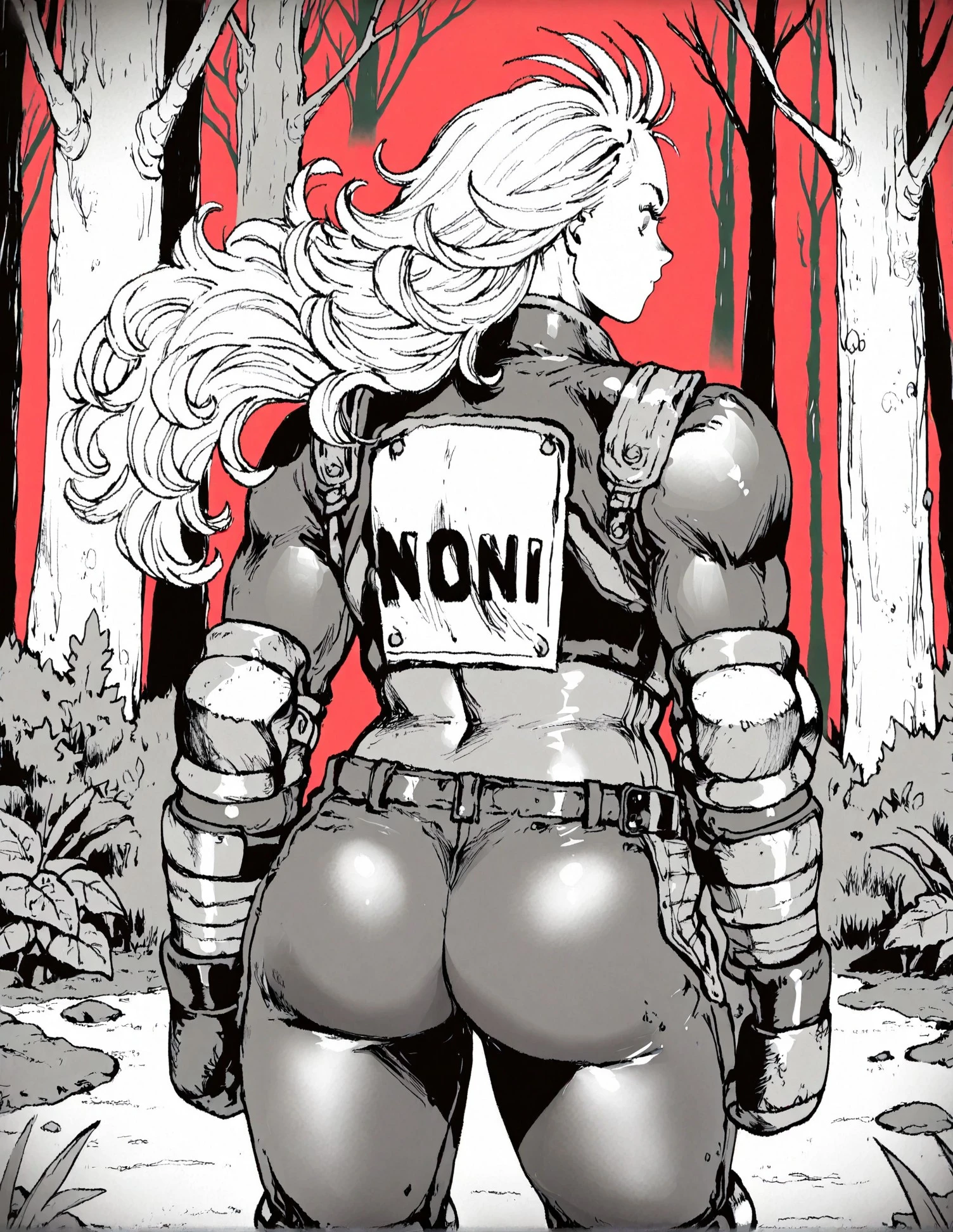 helga, dark-skinned female, short hair, silver hair, huge breasts, muscular female, thick thighs, thick arms, tomboy, holding axe, reflection light, blending, bloom, god rays, ray tracing, Fujicolor, drop shadow, Gothic art, anime, Ghibli-like colours, anime style, UHD, retina, masterpiece, ccurate, anatomically correct, textured skin, super detail, high details, high quality, award winning, best quality, highres, 1080P, HD, 4K, 8k, 16k,standing, warrior pose, axe holding,refsheet, charactersheet, blackbodysuit, smile,skinn covered