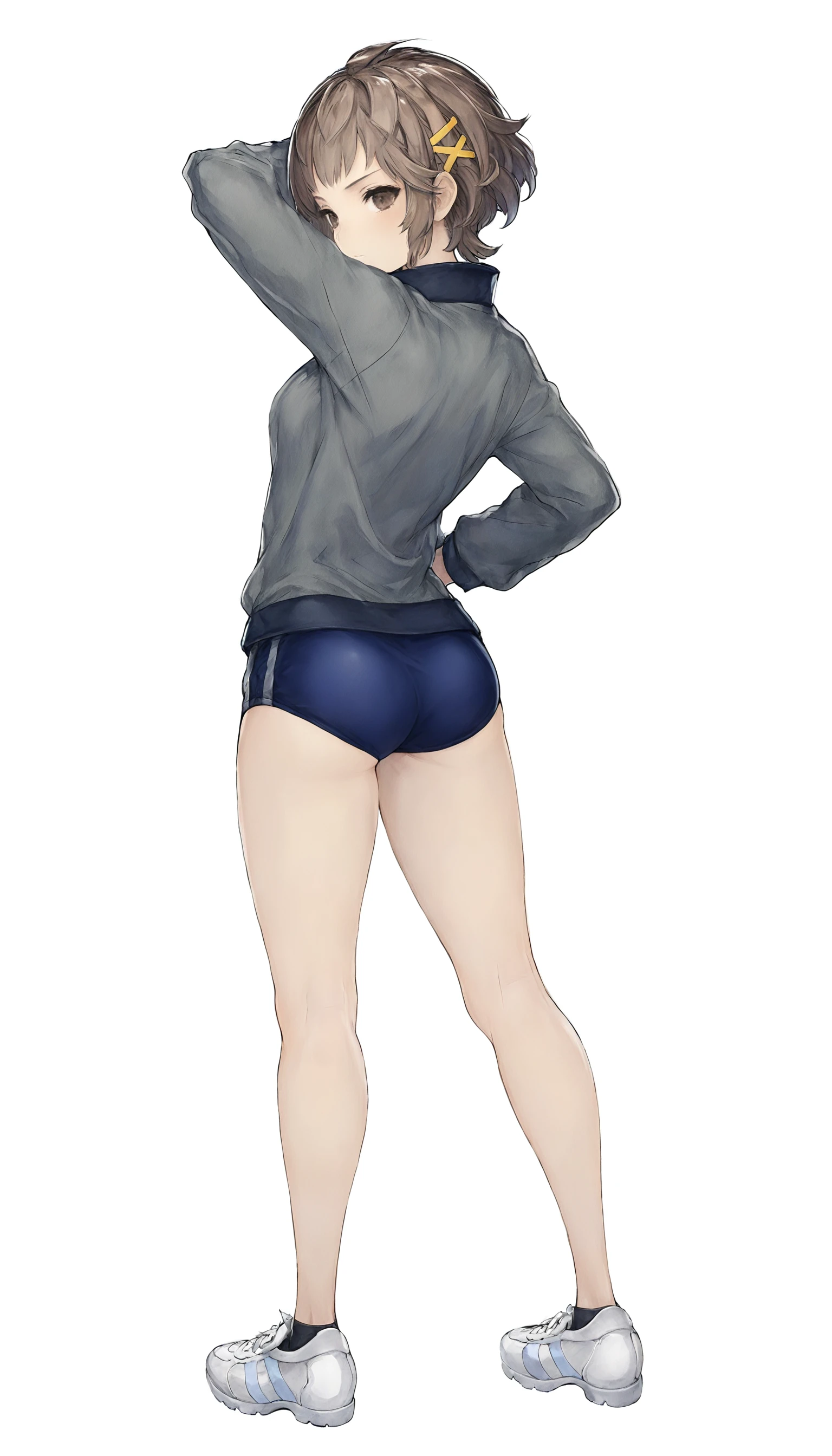 Chinese woman in blue sweater and white cotton panties, realistic art style, intricate details