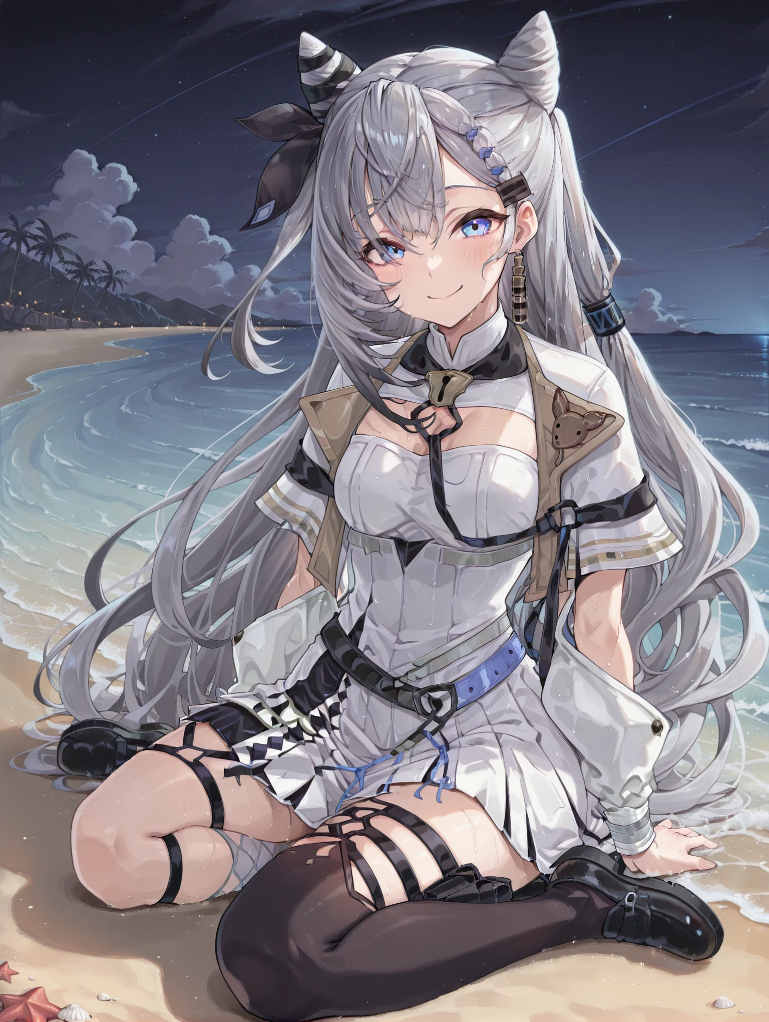 Anime girl sitting on a rock by the sea, Perfect white haired girl, Girl with white hair, white haired Cangcang, Kantai collection style, with long white hair, Flowing white hair, long white hair, Beautiful anime girl, white haired lady, Silver hair girl, white-haired god, style of anime4 K, High Quality Anime Art Style, anime wallaper