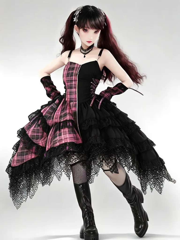 Kawaii Fashion: Pink and Black Two-Tone Punk Slip Dress v1.0