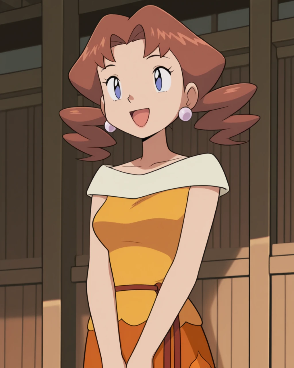 1girl, solo, sitting, smile,looking_down, smile,crossed_legs, masterpiece, high quality, best quality, Caroline_(pokemon)