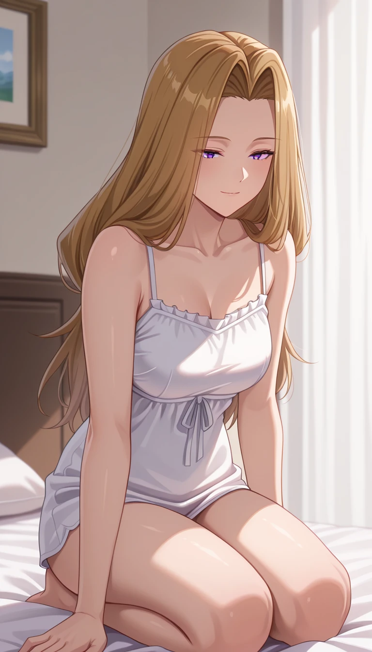 8K quality、High resolution、Realistic skin texture、High resolutionの瞳、Man sleeping in bed、Man straddling woman、A female cafe owner seduces a male customer、A neat beige knit dress、thin、Model Body Type、Ripe body、Off the shoulder、Realistic female genitalia
