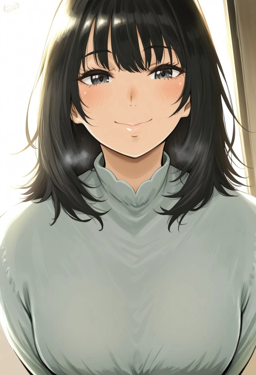 masterpiece, best quality, absurdres, highres, high quality, highly detailed
dynamic angle, foreshortening, 1girl, solo
medium build, medium hair, good lighting, sfw, safe for work, covered skin, flowy dress, black eyes, purple lipgloss, smiling, portrait, upper body, neisanILL