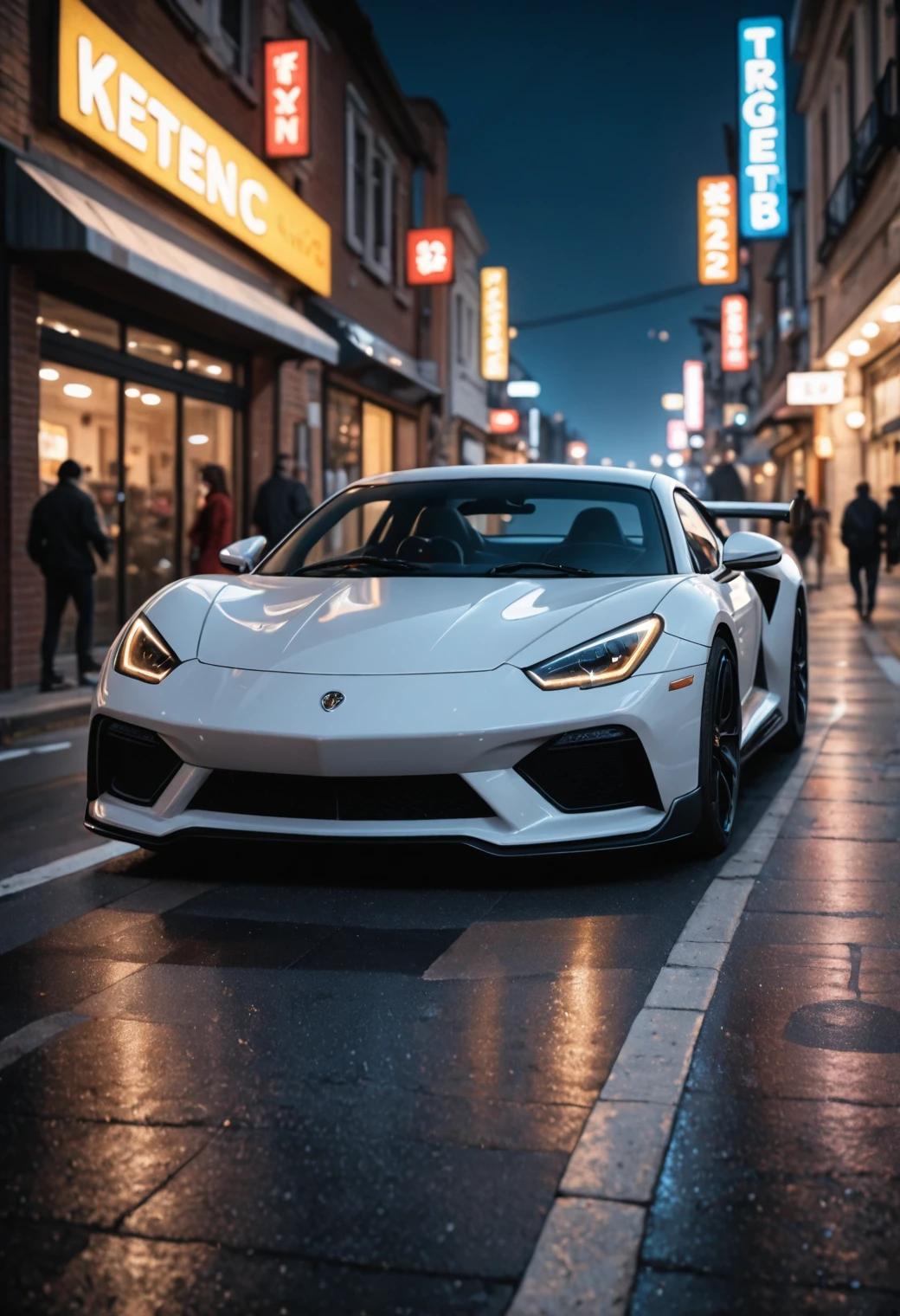 kftenhance, masterpiece, best quality, amazing quality, realistic, sports car, street, night,