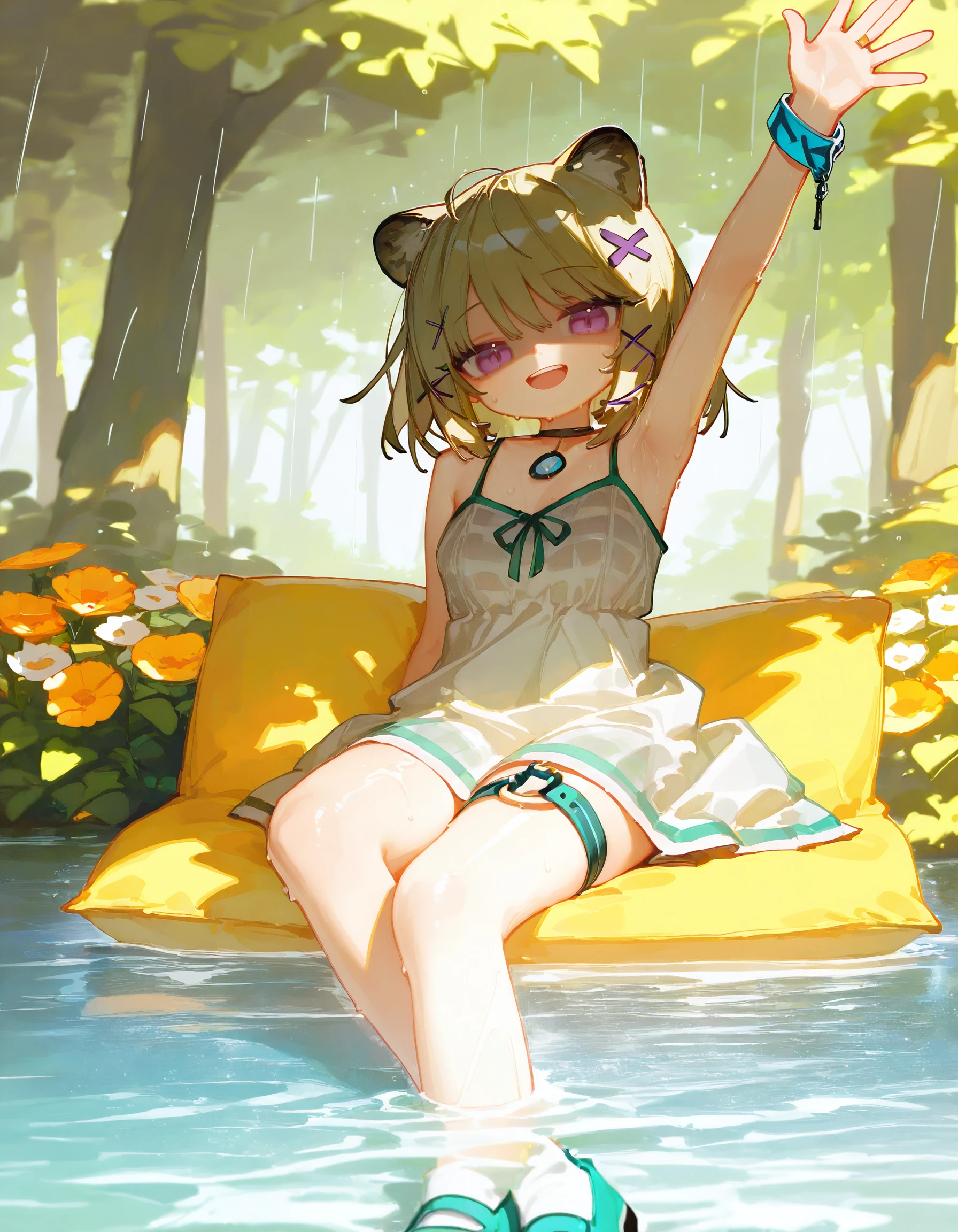 ((Highest quality)), ((masterpiece)), (detailed), Moriya Suwako short hair middle breasts naked Cute face Angry face thighs Blonde Inner Legs Standing