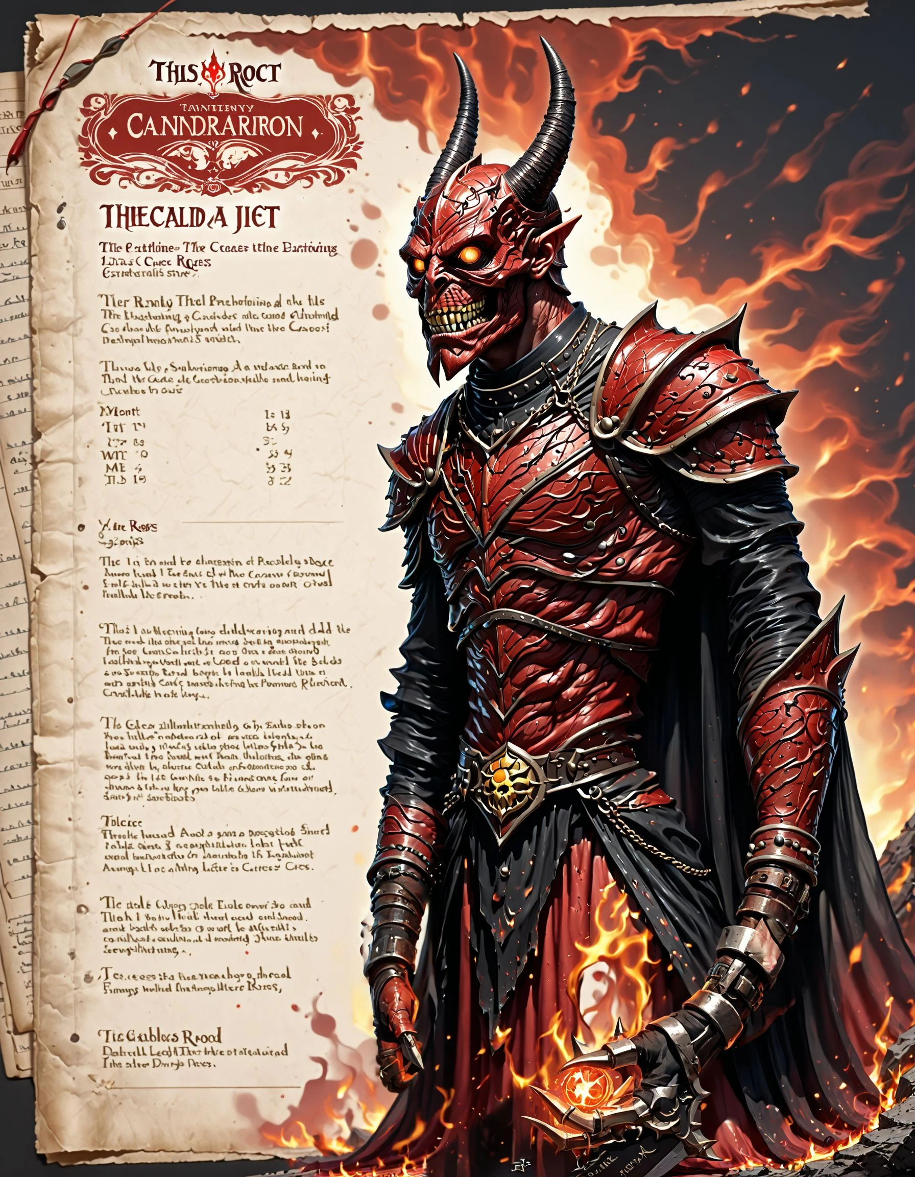 score_9, score_8_up, score_7_up, score_6_up, score_5_up, Dungeons & Dragons illustrated player character sheet, demonic locked gauntlets with long curved obsidian blades extending from the top of each hand, forged in hell an imbued with dark magic, called the eviscerators, dripping with fresh blood, deadly