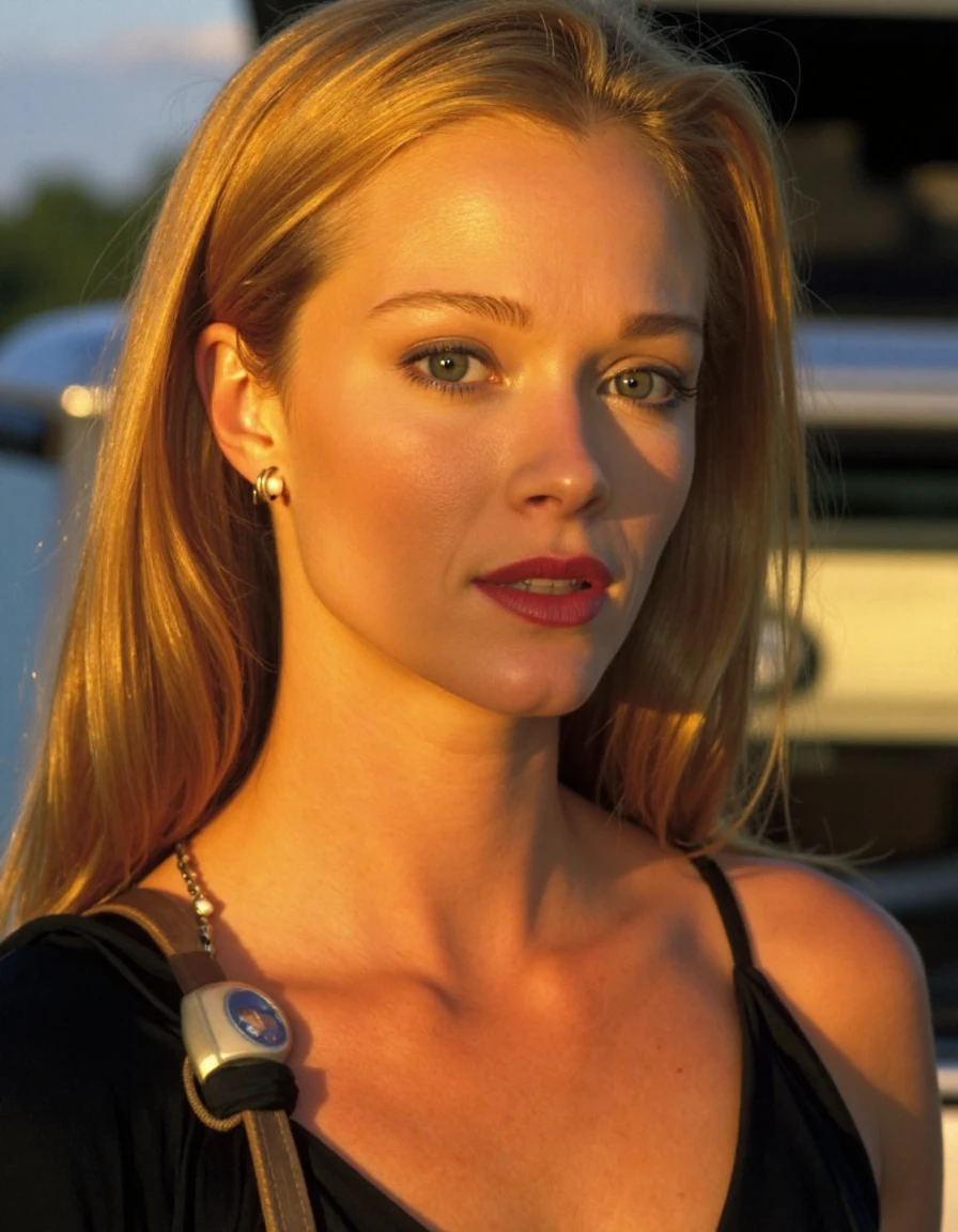 RAW, real photo portrait, meghannFah1, on a boat, (wearing a wet black t-shirt), pretty face, insanely detailed eyes, light blonde hair, high ponytail, bokeh, natural light, depth of field, golden hour, sharp focus