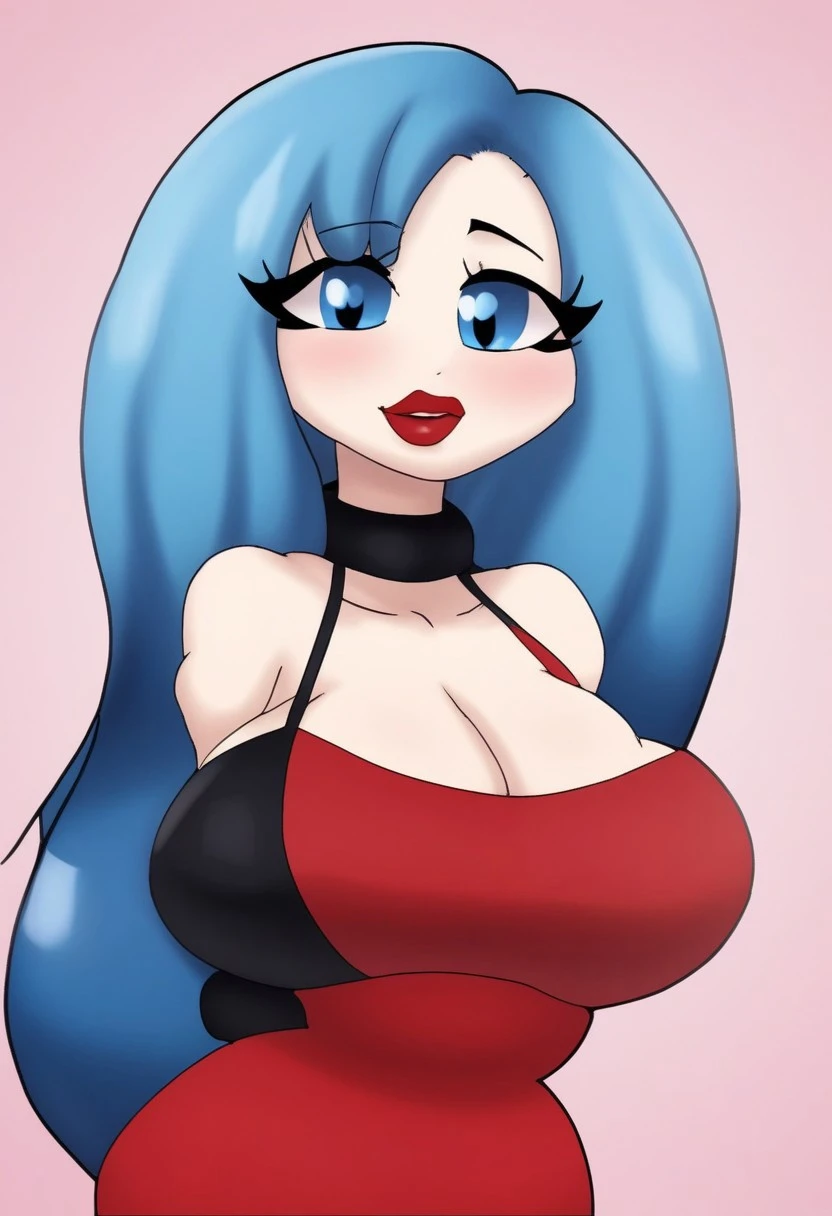 My little pony, anthro, deep blue detailed hair, white body, brown eyes, very seductive pose, opened her mouth, and strings of saliva stretched within it, she pulls down her underwear, big breasts , pussy, finger on tongue, heart collar, earrings, piercing, black eyeshadow, black nails, leopard lingerie, (punk long cut)