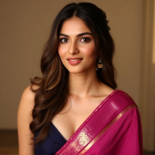 Front view of half body photo, ultrarealistic ((hires half body close up photo)) of a 32-year-old krsa woman,(( fleshy body)), outdoors, looking at camera, (micro bikini), smiling, flowing hair, night time, bedroom, dark theme , fleshy face and body, tall figure,(( cleavage,fleshy navel)), big cheeks,