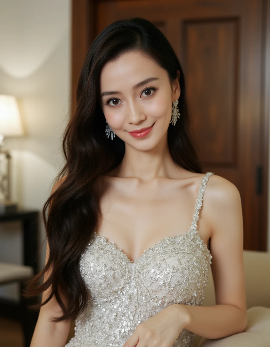((masterpiece:1.4, highest quality)), (realistic pictures:1.5), ((1 girl)), (超High resolution:1.2), very delicate and beautiful, wonderful, Highly detailed CG Unity 8K wallpaper, Super detailed, High resolution, soft light, beautiful detailed girl, highly detailed eyes and face, beautifully detailed nose, beautiful and detailed eyes, (Wearing dressed up clothes:1.4),cinematic lighting, perfect anatomy, slender body, thin chest,(Ice castle guest room, Ice Room, ice furniture:1.4), (ice World, ice clarity, The beauty of light refracting through ice:1.4),cowboy shot, looking at the viewer, smile
