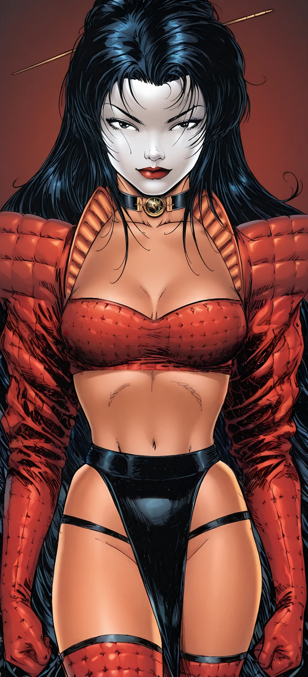 Close-up of a girl in a black leotard、Black shiny latex suit, Saiyan Girl, wonderful, Nano Girl, Female body type, Inspired by Hiromu Arakawa, Anime Manga Robot!! Anime Girls, Fubuki, Full Body Suit, by Hiromu Arakawa, , wonderful, silk, Beautiful and attractive anime teen, Anime Girls of the future, tears,Drooling,Pee,Sweat,Tongue out,incontinence,Peeing,Mouth open and tongue out,Estrus,Eyes wide open,Estrus,Blushing,Nipples are erect,Face is hot,Lust、Mouth wide open and tongue sticking out、Red face print on upper face and chin、incontinenceして股間が濡れています