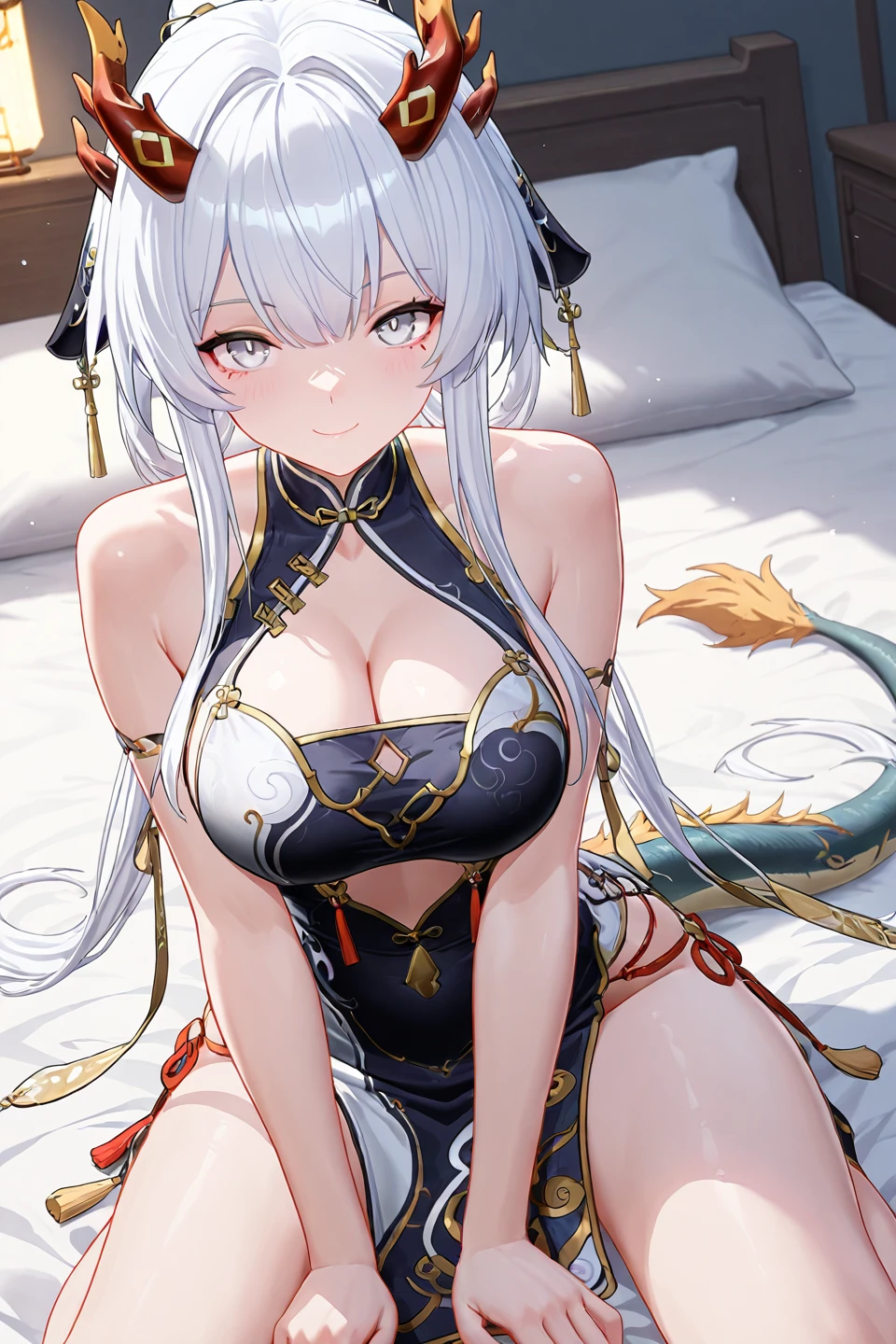 1girl, lamia, white scales, tail, standing, yellow jersey, PokeBall logo on jersey, medium breasts, white hair, brown eyes, full body, seductive smile, 8k, highres, best quality, 4k, breast peak,