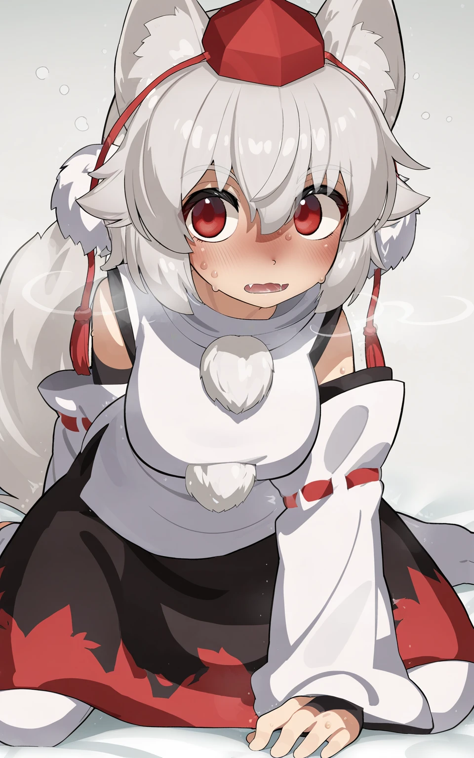 Best Quality、inubashiri momiji、beautiful countenance、(((Highlights in the eyes)))、embarrassed from、staring directly at camera、