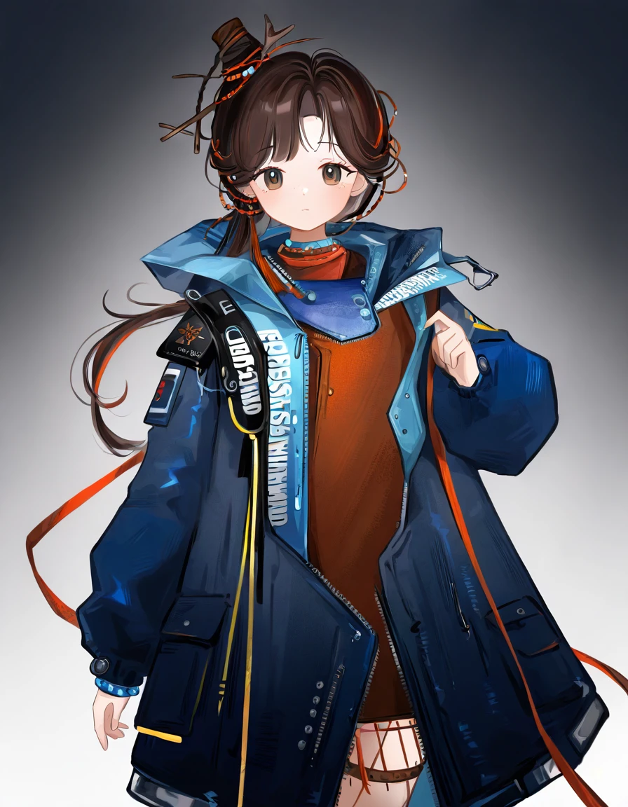 1girl,solo,simple background,(alternate costume:1.5),rhodesisland suit,coat,open clothes,<lora:rhodesisland suit-000022:1.1>,looking at viewer,<lora:jiuniangzi:0.7>,jiu niangzi,, masterpiece, best quality, very aesthetic, absurdres,newest, incredibly absurdres,