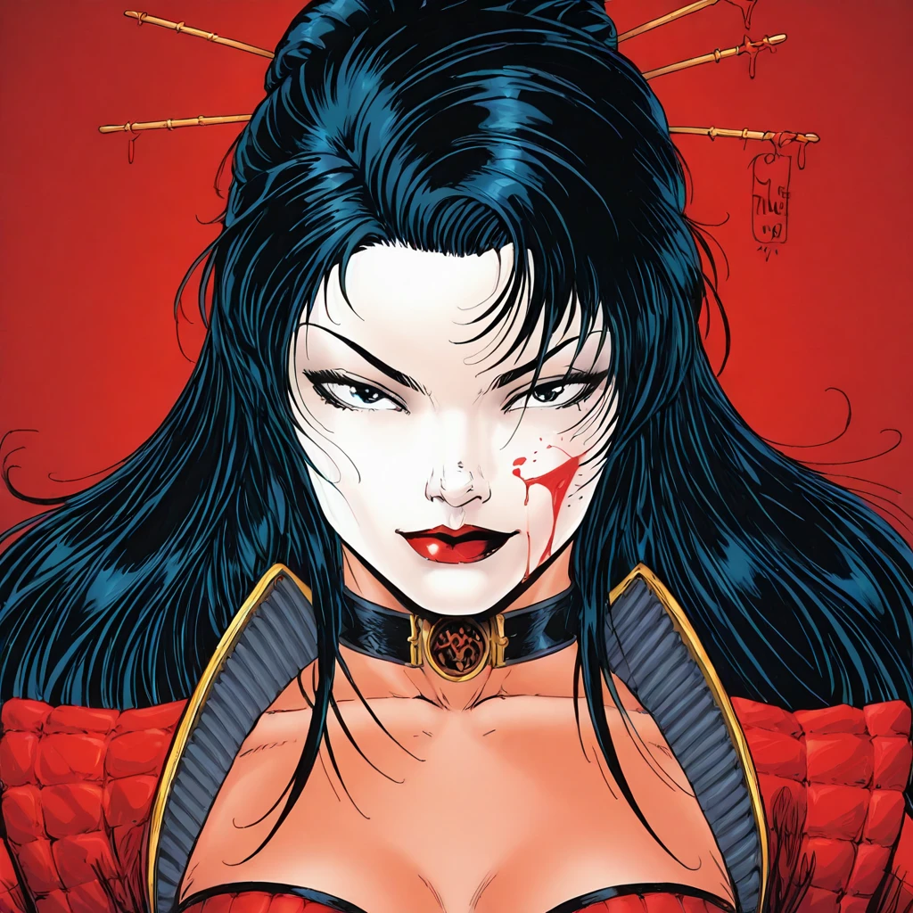 masterpiece, best quality, high quality, highres, straight-on, looking at viewer, upper body, solo,
1girl,
ARTSTYLE_kenkellyfantasyart_ownwaifu, www.ownwaifu.com,
long hair, brown hair, lips, breasts, brown eyes, flower, jewelry, dress, eye focus, castle_grayskull, barbarian, warrior, scenery, ornate,
<lora:ARTSTYLE_kenkellyfantasyart_ownwaifu-15:0.8>
CARTOON_Shi_Crusade_ownwaifu, www.ownwaifu.com,
black hair, long hair, breasts, makeup, lipstick, colored skin, choker, lips, medium breasts, green eyes, red lips, hair ornament, white skin, facepaint, very long hair, eyelashes, curvy, narrow waist, toned, thighs,
thighhighs, gloves, armor, red legwear, crop top, fishnets, red thighhighs, jewelry, tattoo, japanese armor, midriff,
<lora:CARTOON_Shi_Crusade_ownwaifu-15:0.9>