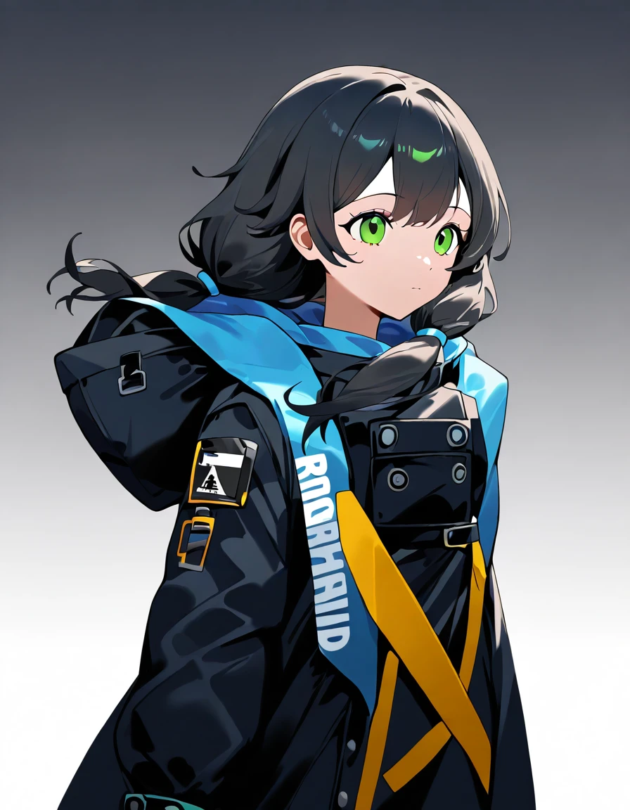 1girl,solo,simple background,alternate costume,rhodesisland suit,coat,<lora:rihefang:1>,rihefang,green eyes,black hair,<lora:rhodesisland suit-000022:1>,, masterpiece, best quality, very aesthetic, absurdres,newest, incredibly absurdres,