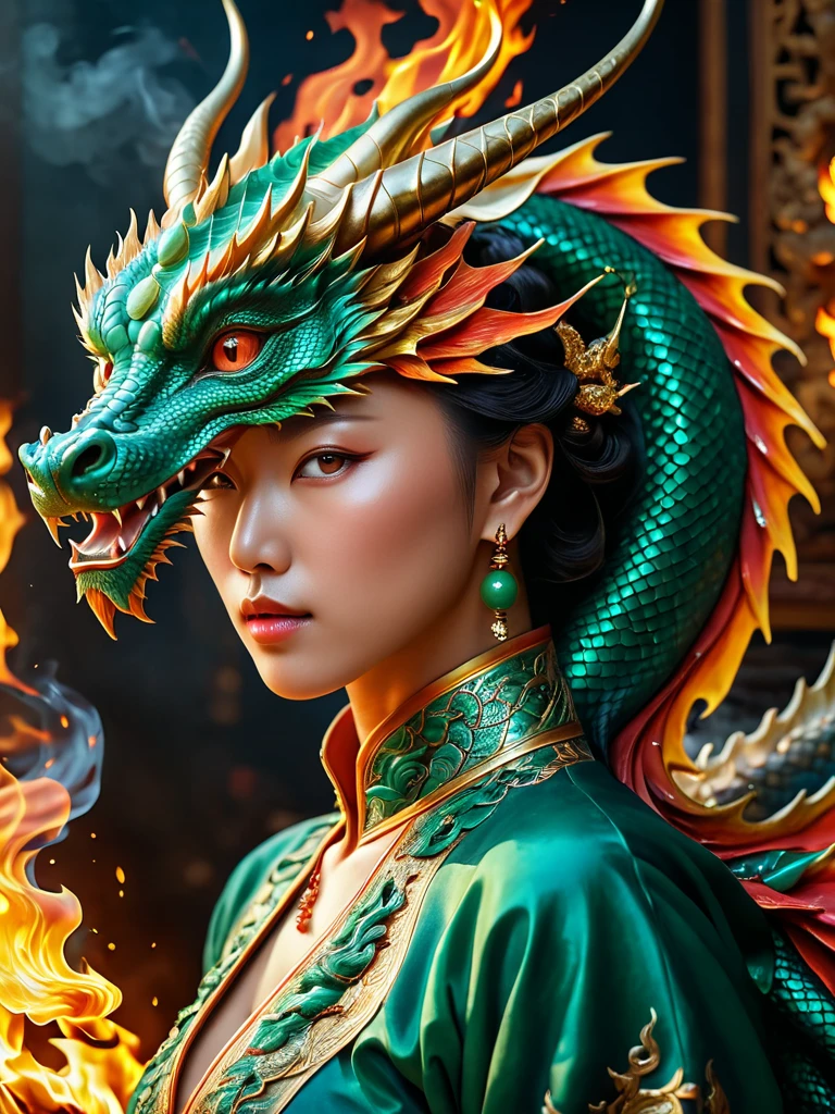 (best quality, absurdres, masterpiece), high quality, photo realistic, 4k, Fantastic lighting. Detailed shadows, vivid colors, ultra-sharp, 8k , intricate details, Dragon painting a self-portrait with fire made of jade ,
<lora:Obsidian_Jade_Style:0.8> <lora:moreToppingsCaptioned-SDXL:0.5>